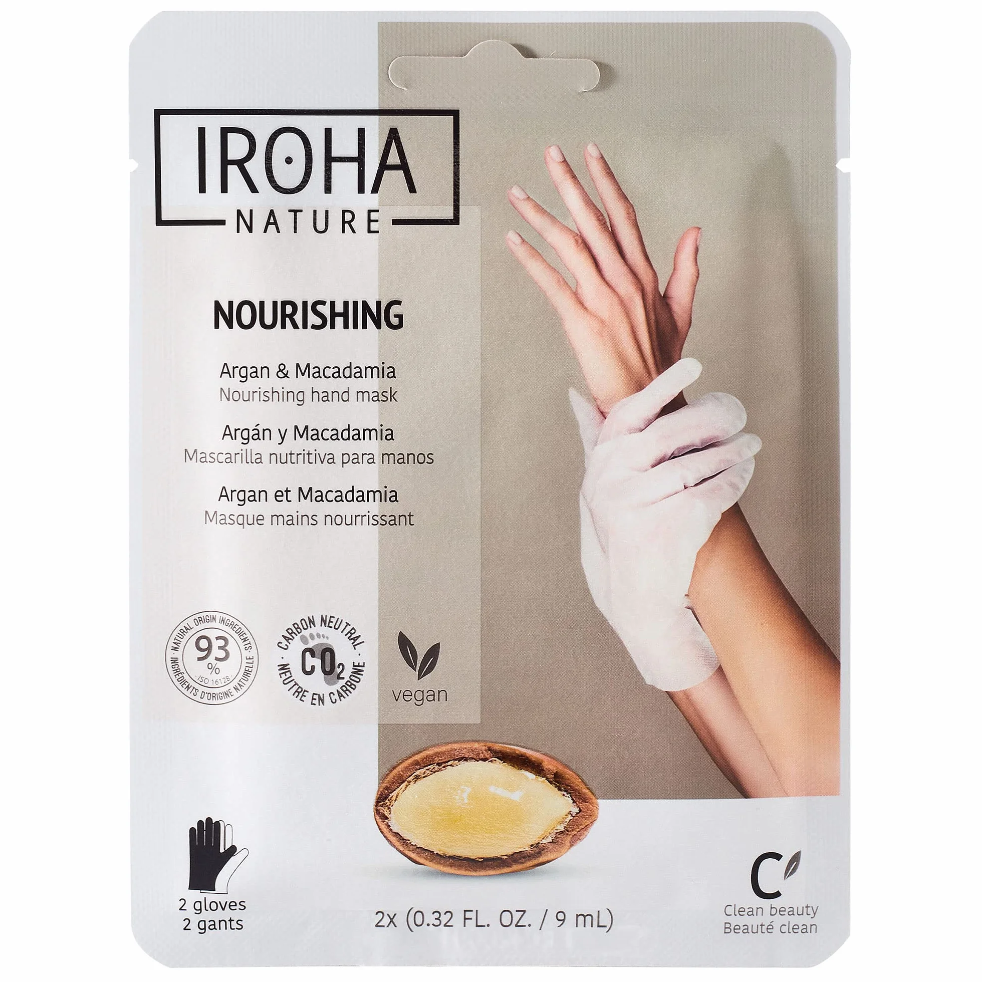 Iroha Nature - Guanti Maschera Nutrienti | Olio di Argan e Macadamia | Nutrizione Intensa per Mani Secche | 93% Ingredienti Naturali | Vegano