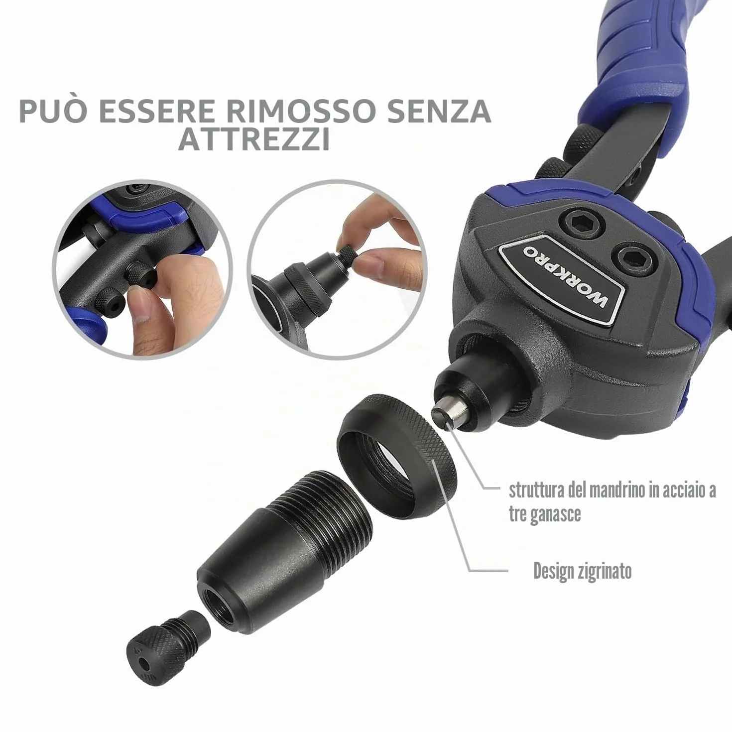 WORKPRO Rivettatrice Manuale con 5 Teste Intercambiabili, Pistola a Rivetti per Installazione Mobili