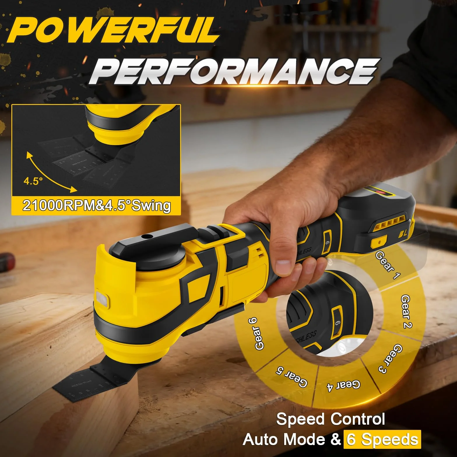 WingFly Multitool Oscillante Compatibile Dewalt 18V 20V 6 Velocità 10000-20000 OPM Senza Batteria