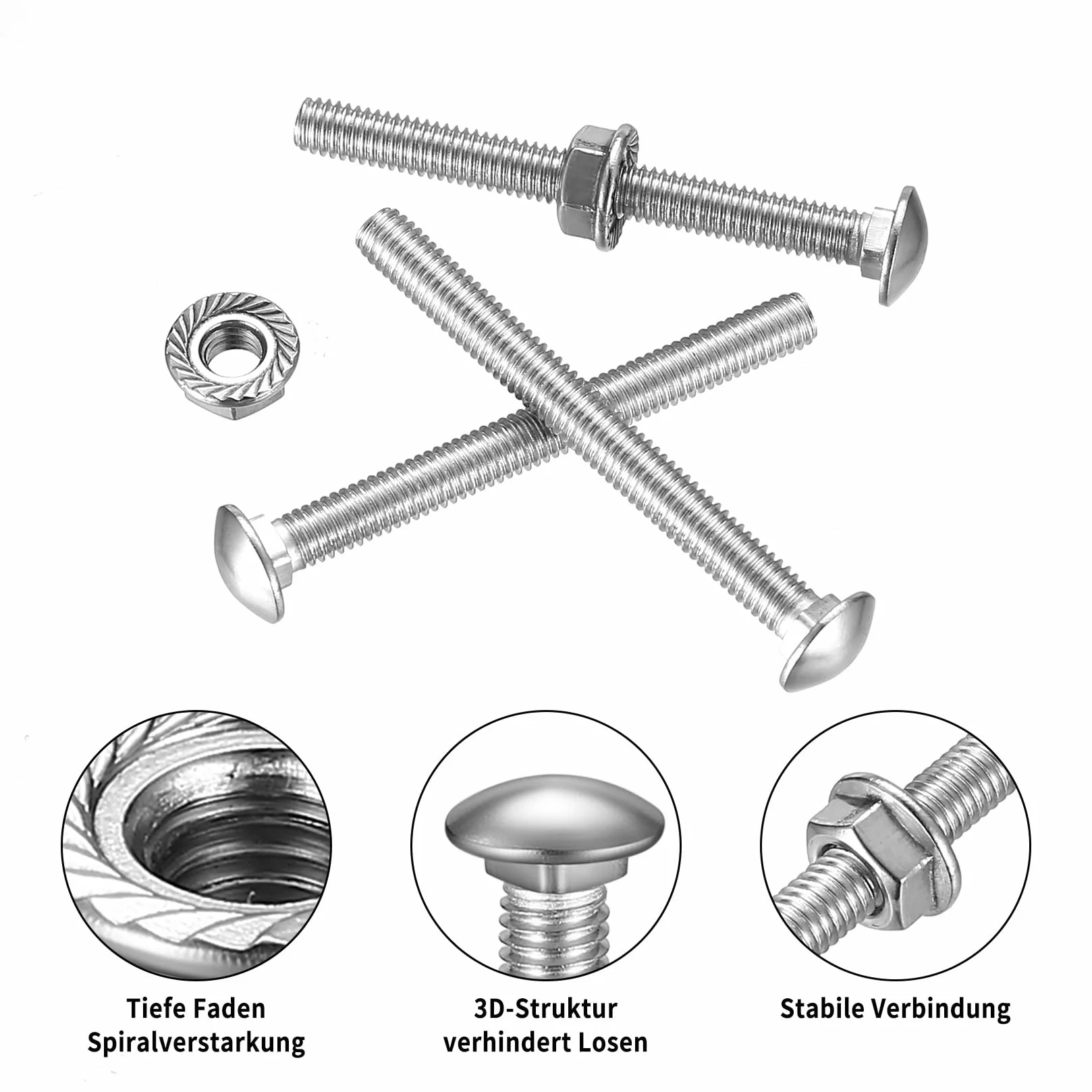 Bulloni Testa Tonda M6 x 60 mm, Viti a Testa Tonda Piatta M6, Set Acciaio Inox