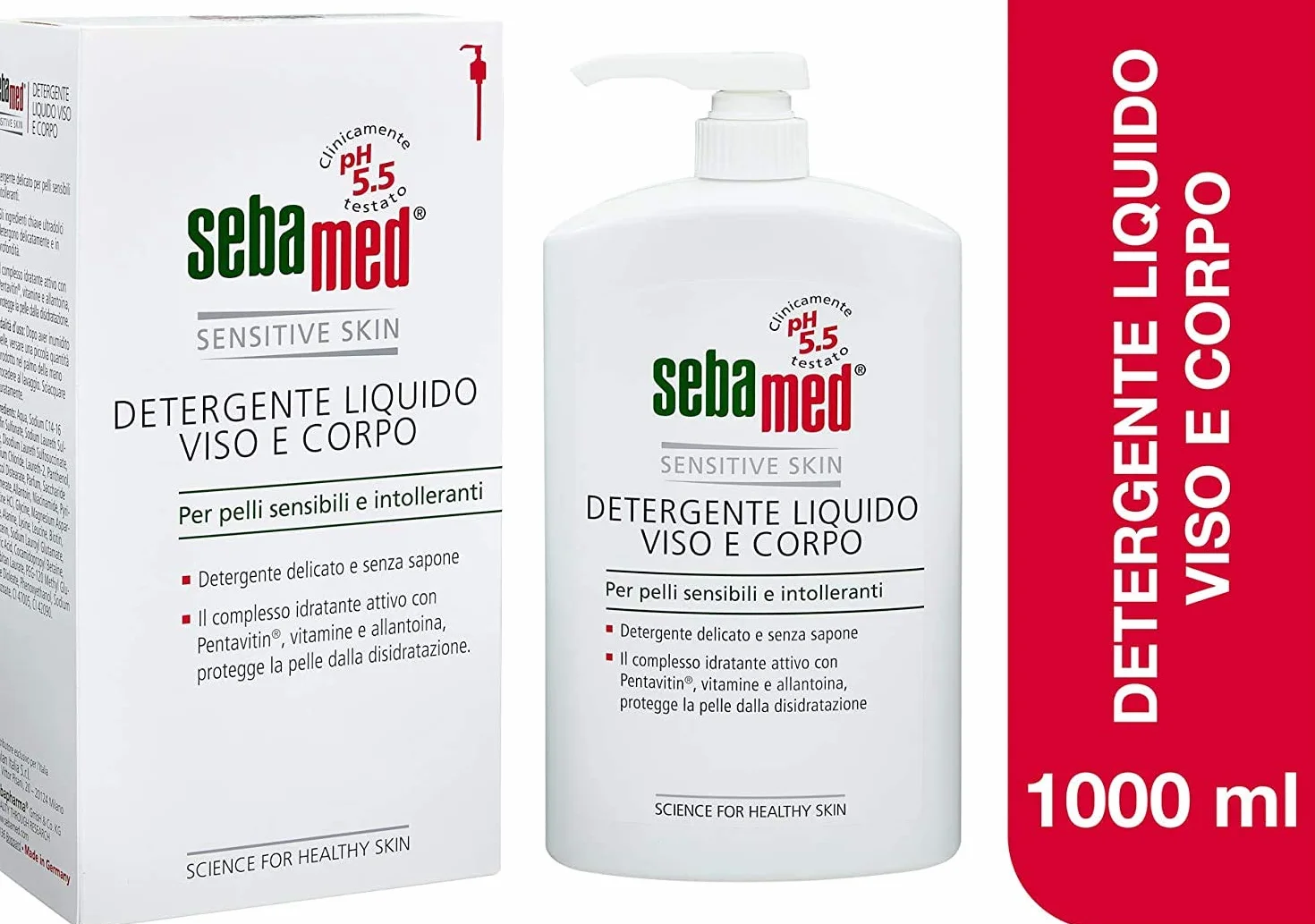 Sebamed Detergente Liquido Viso e Corpo, per Pelli Sensibili e Intolleranti, pH 5.5, 1000ml