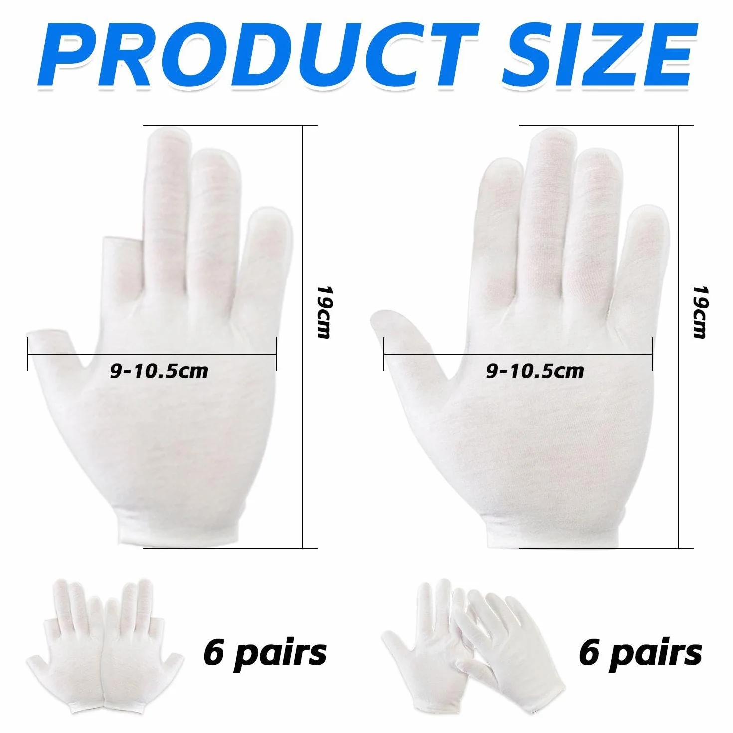6 paia di guanti per touch screen, 6 paia di guanti da dito completi, guanti da lavoro, guanti idratanti per il sonno, guanti bianchi versatili