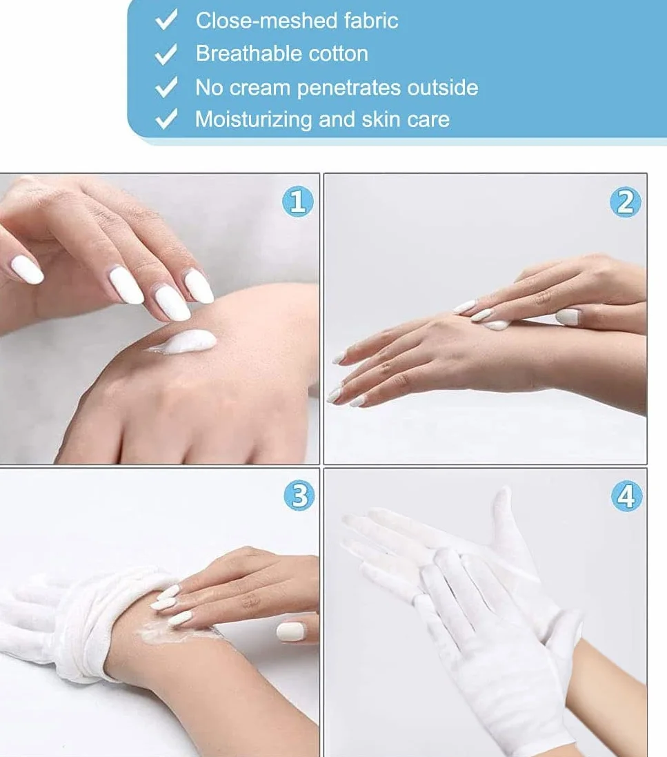 2 paia di guanti idratanti in cotone per notte ispezione cosmetica in cotone bianco panno di alta qualità eczema pelle secca sensibile irritata spa terapia sicura braccialetto taglia unica