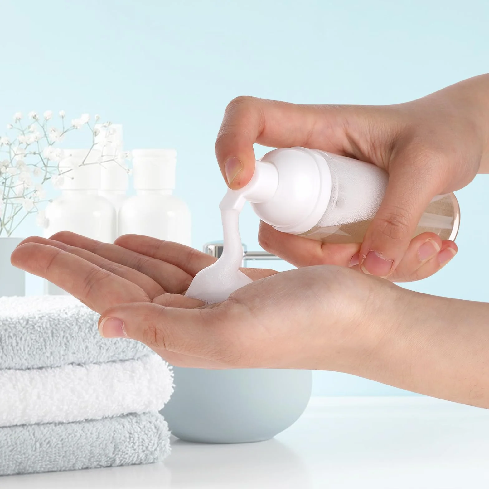 Giantree 3 dispenser di sapone in schiuma, da viaggio, di piccole dimensioni, ricaricabile, vuoto, trasparente, per sapone per mani, lavaggio viso, shampoo per ciglia, cura della pelle (60 ml/2 oz)