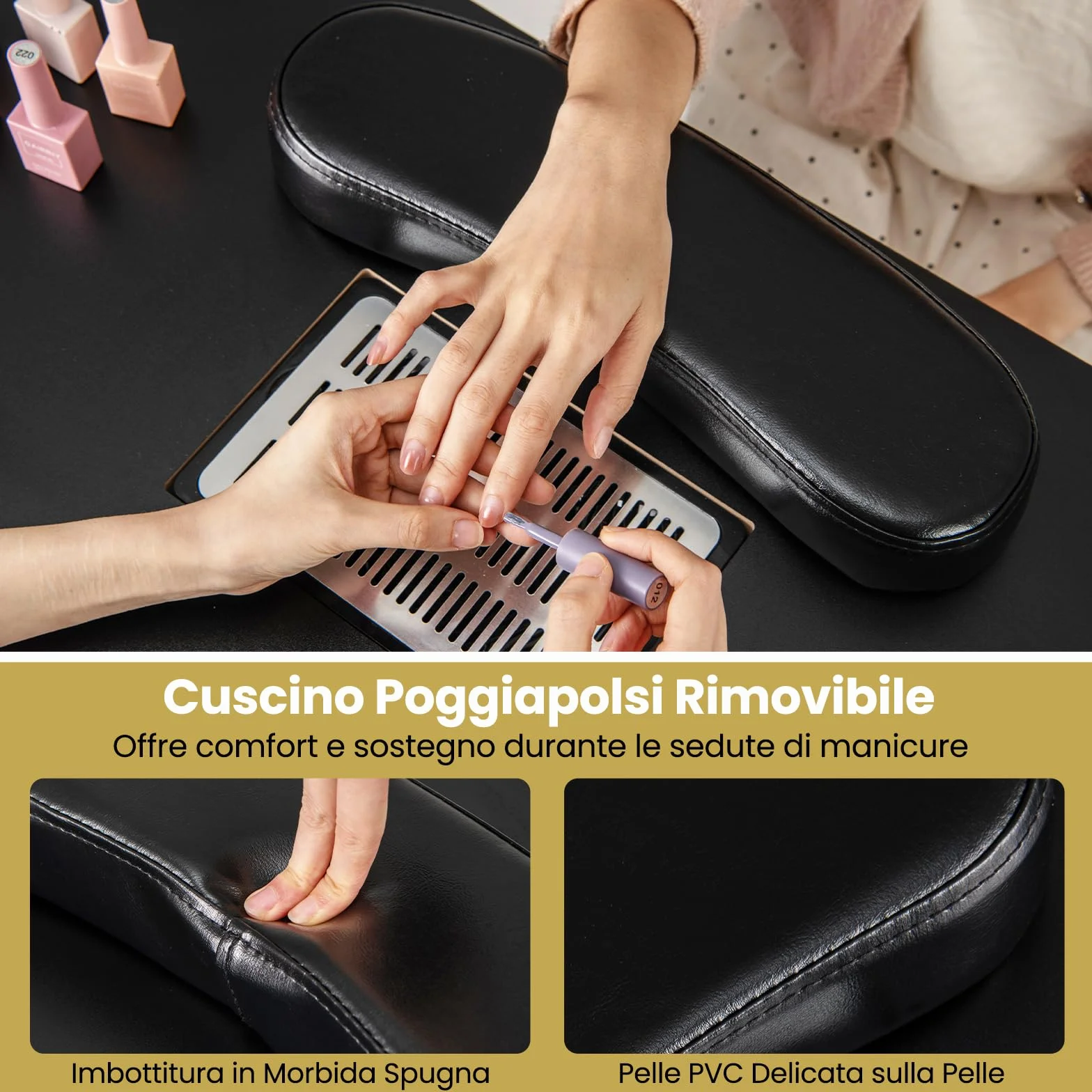 COSTWAY Tavolo Manicure con Aspirapolvere, Tavolo Unghie con Cassetti, Spina, 3 Sacchetti, Armadietto, Cuscino Poggia Polso e 8 Ruote blocabili, Banco Ricostruzione Unghie in Legno (Nero)