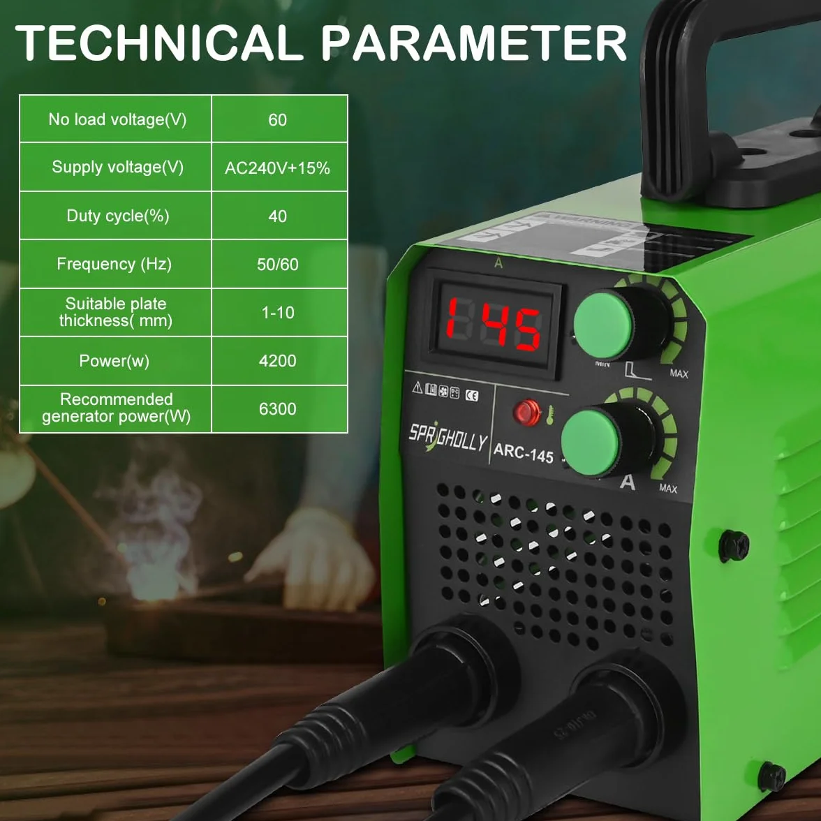 Mini Saldatrice Inverter 145A ARC LIFT TIG IGBT Display LED ARC-145