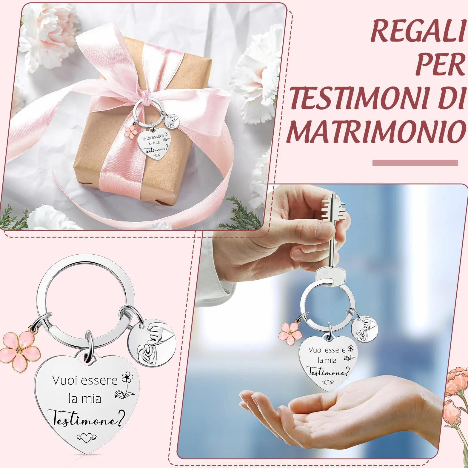 Tenare Set Regalo per Testimone di Nozze Borsa Cosmetica in Tela e Portachiavi con Scritta Vuoi Essere la Mia Testimone Regalo per Damigella d'Onore Rischiesta Proposta Testimone di Nozze
