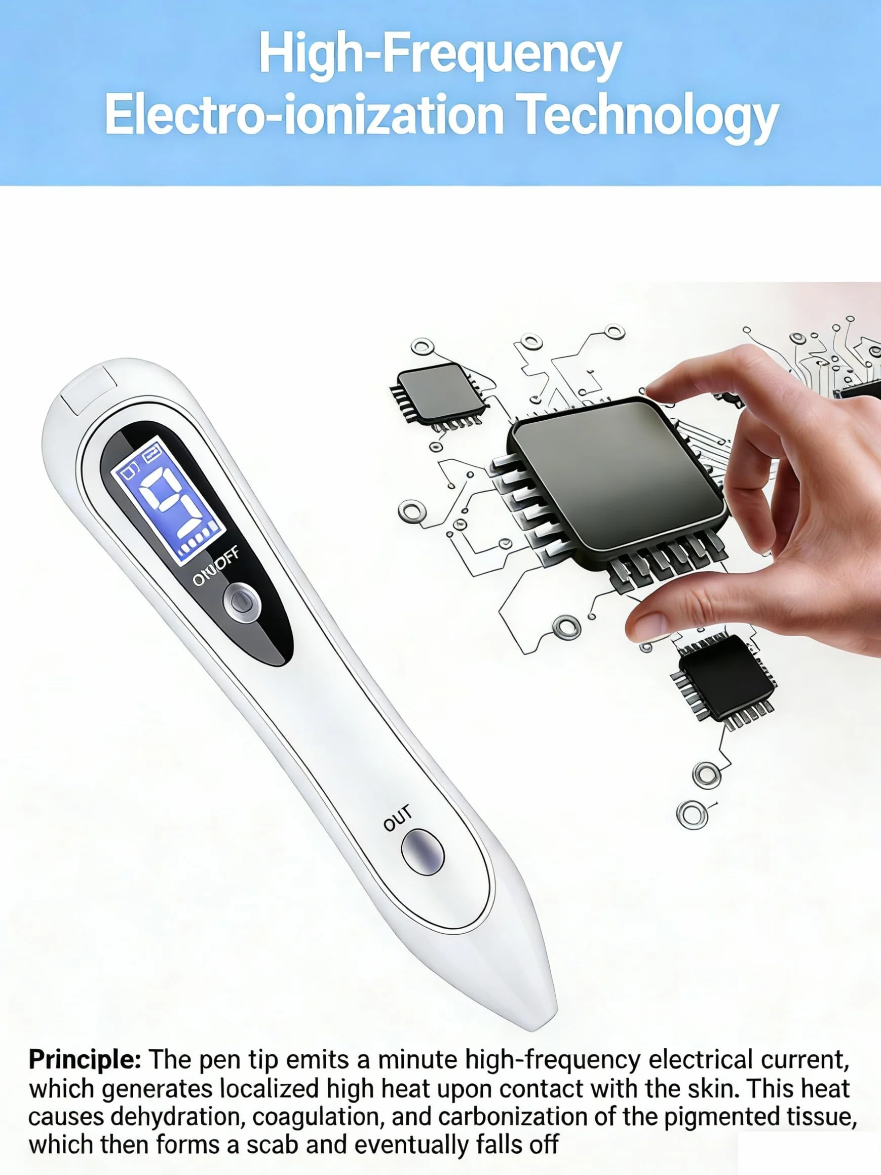 Rimuove Nei, Verruche, 9 Livelli Di Potenza Penna Elettrica Con Display Per La Rimozione Di Nei, Verruche, Tatuaggi, Macchie Dell'Età Su Viso, Mani E Corpo