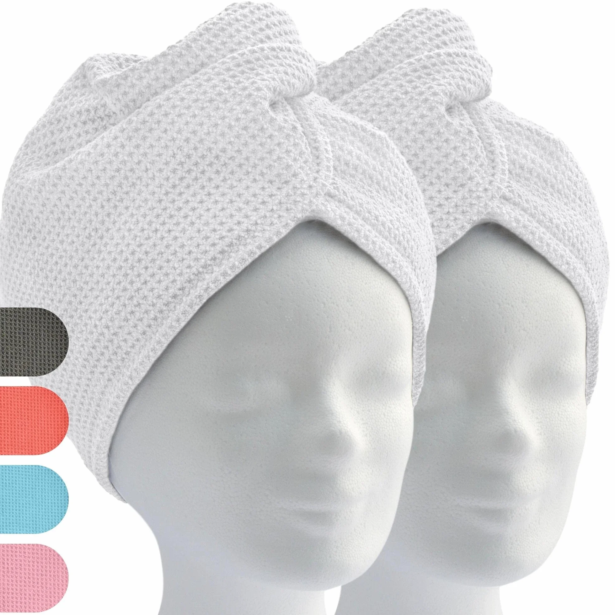 Turbante asciugacapelli, asciugacapelli in turbante con bottone (2 pezzi, bianco alpino), asciugamano in microfibra per testa e capelli lunghi