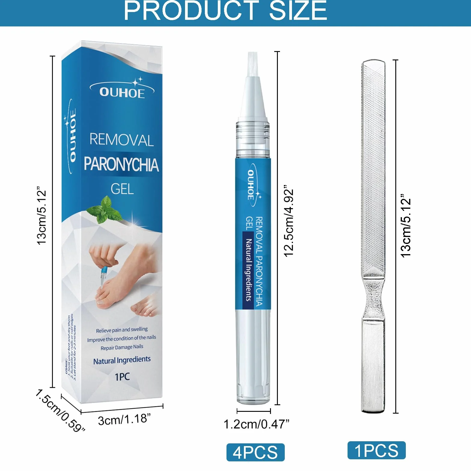 4 Pezzi Nail Care Pen, con Lima Unghie, Penna per la Cura Delle Unghie, Ricco di Ingredienti Naturali Come Burro di Karité, Olio di Chiodi di Garofano, Estratto di Timo, Vitamina E, Olio di Eucalipto