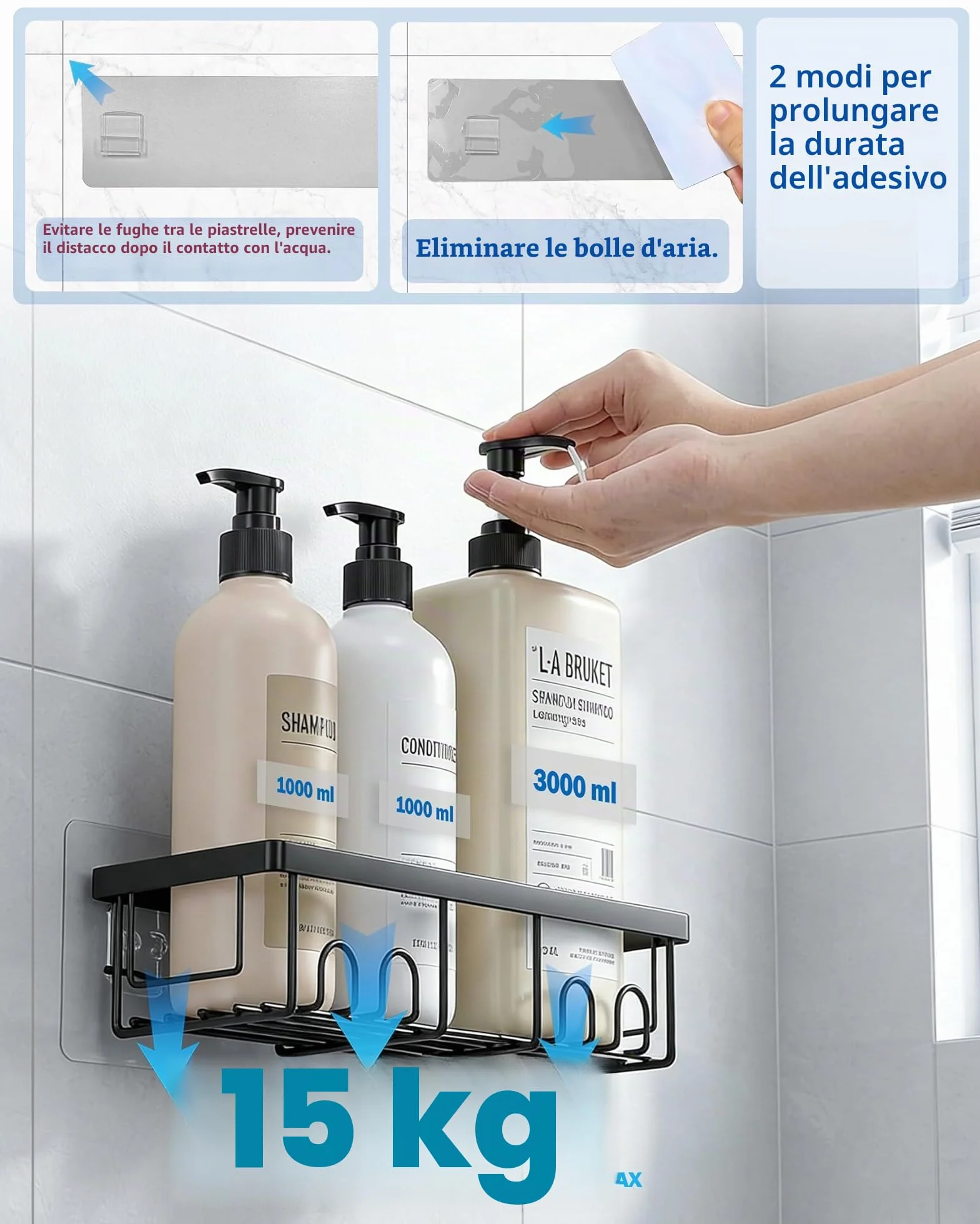 AceMining 3 Pack Porta Sapone per Doccia con Ganci, Mensola Adesiva, Portasapone Senza Foratura