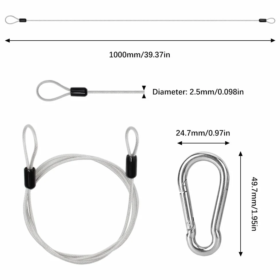 Cavo di Sicurezza in Acciaio Inox 1m x 2.5mm 4 Pezzi per Mobili da Giardino, Bicicletta
