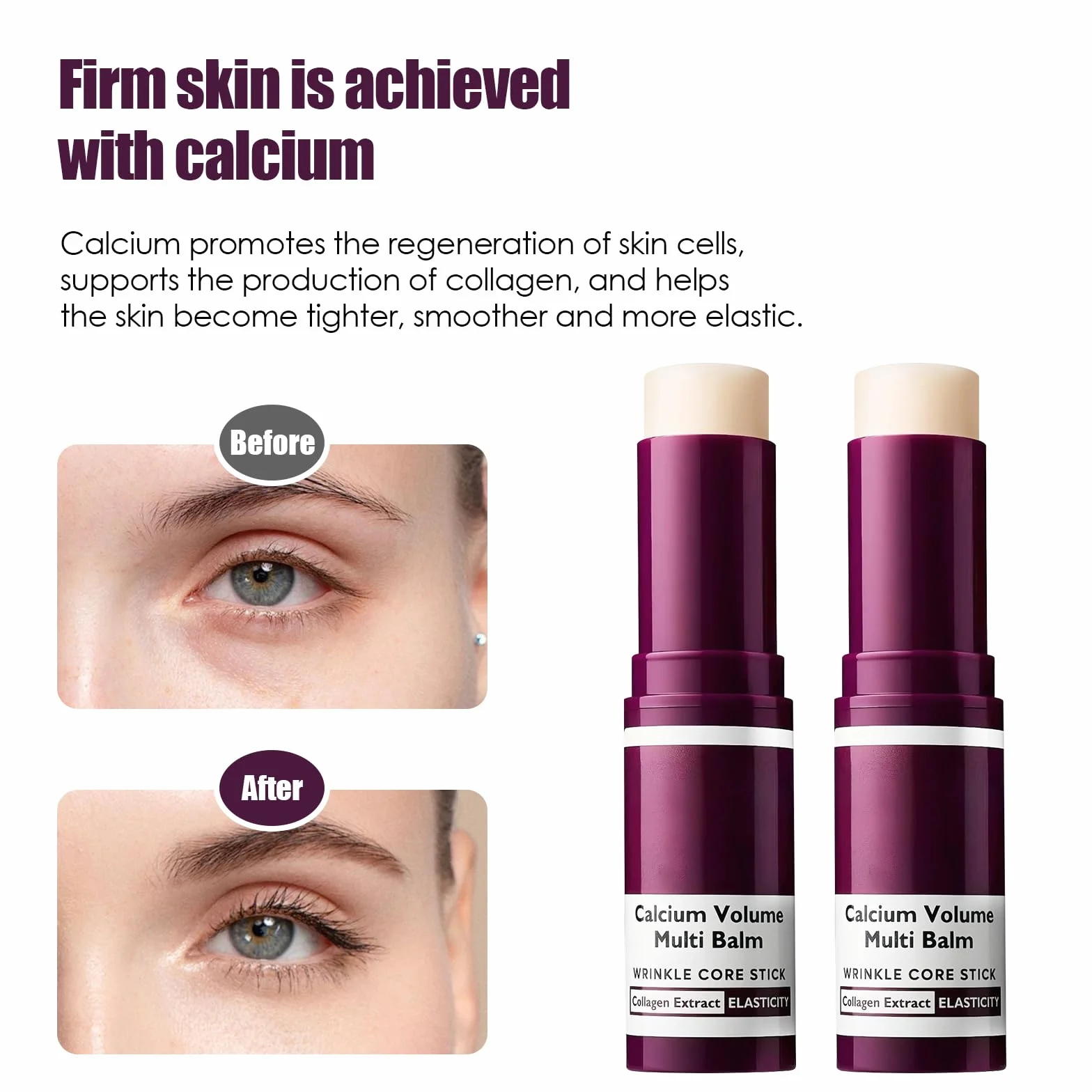 2 pezzi Cemenrete Calcium Multi Balm,Anti-invecchiamento & Firming Korean Skincare Stick Calcium Volume Multi Balm ,Anti-Aging Collagene Matita Umidità per occhi, viso, collo