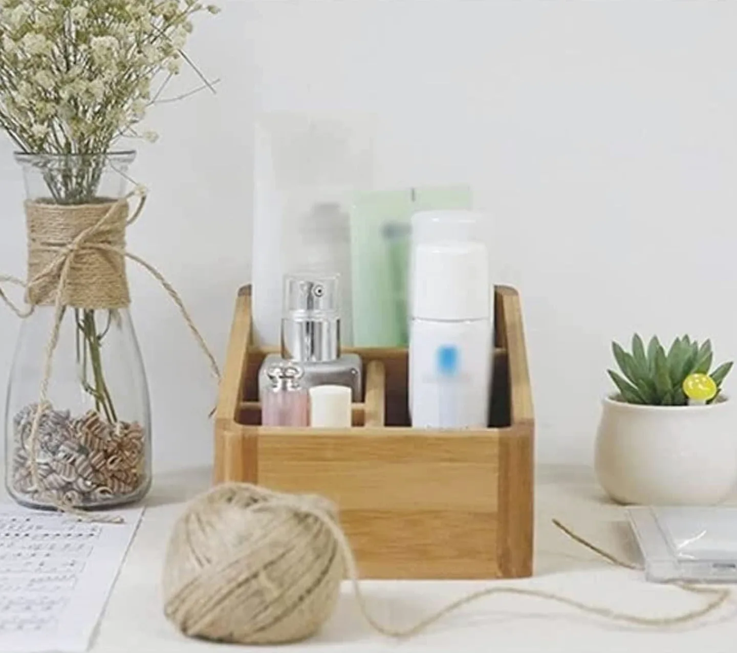 Porta Trucchi,Toeletta Scatola di Immagazzinaggio Cosmetica in bambù per Desktop Articoli Vari Scatola Portaoggetti per Piccoli Oggetti Organizzatore per Trucchi Multifunzione