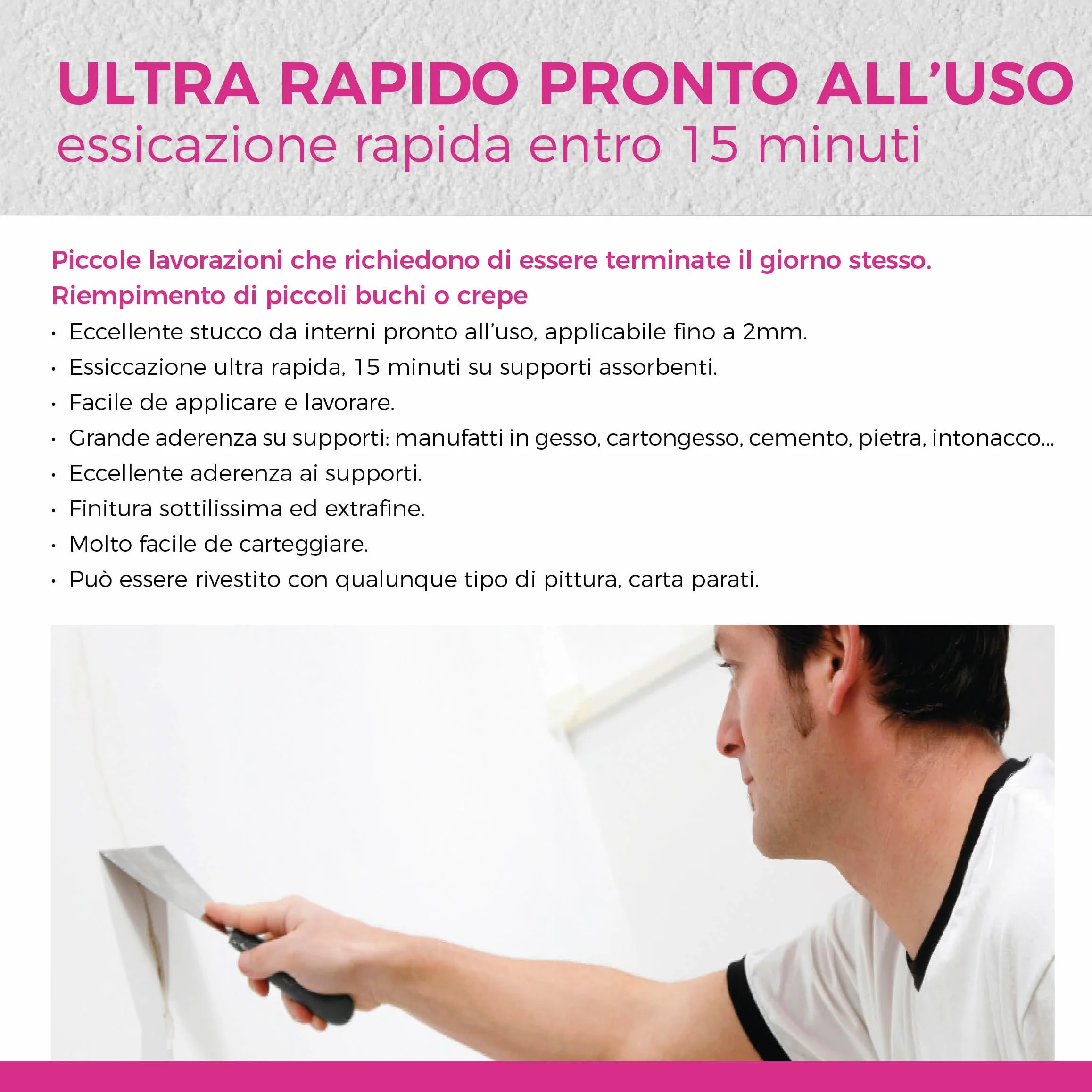 Aguaplast Super Rapido Stucco per Muro Bianco Pronto all'Uso 1kg