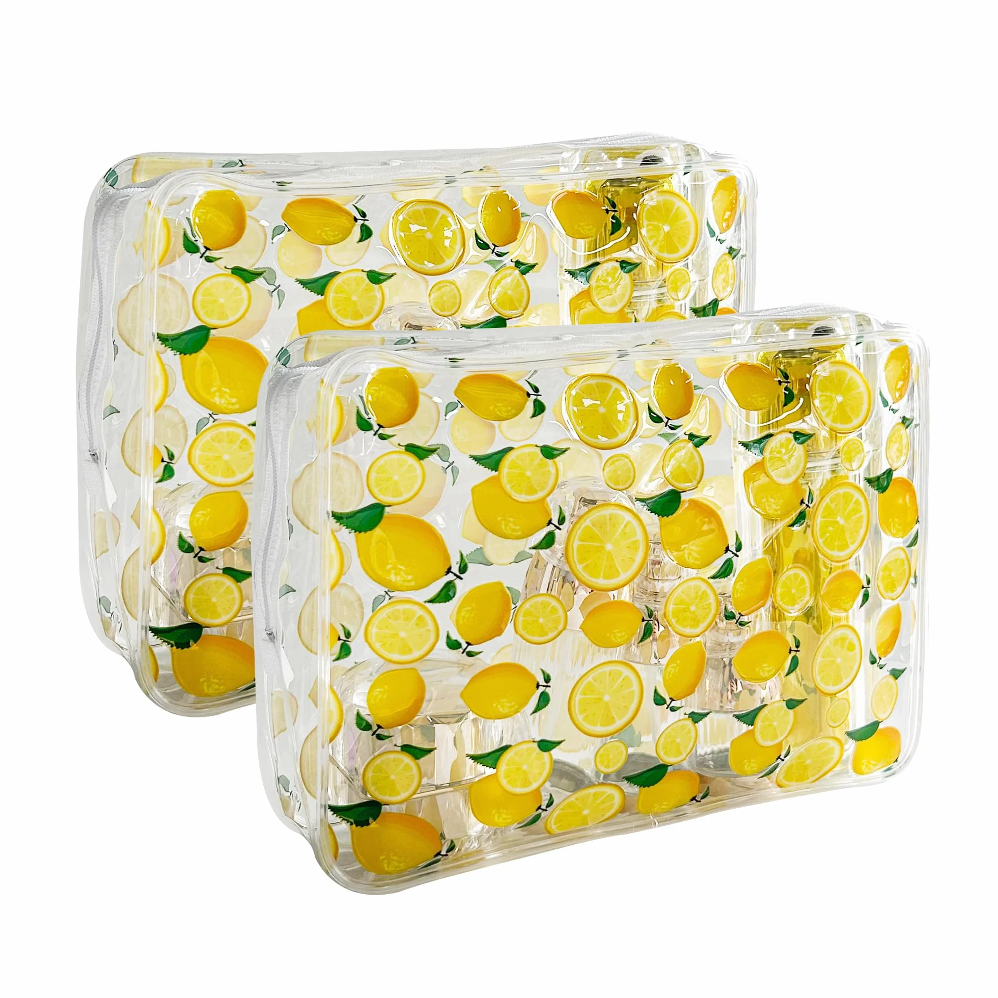 2 sacchetti PVC rosso ciliegia, borsa impermeabile per cosmetici e articoli da toilette, stampa al limone, 2 pezzi, custodia da viaggio