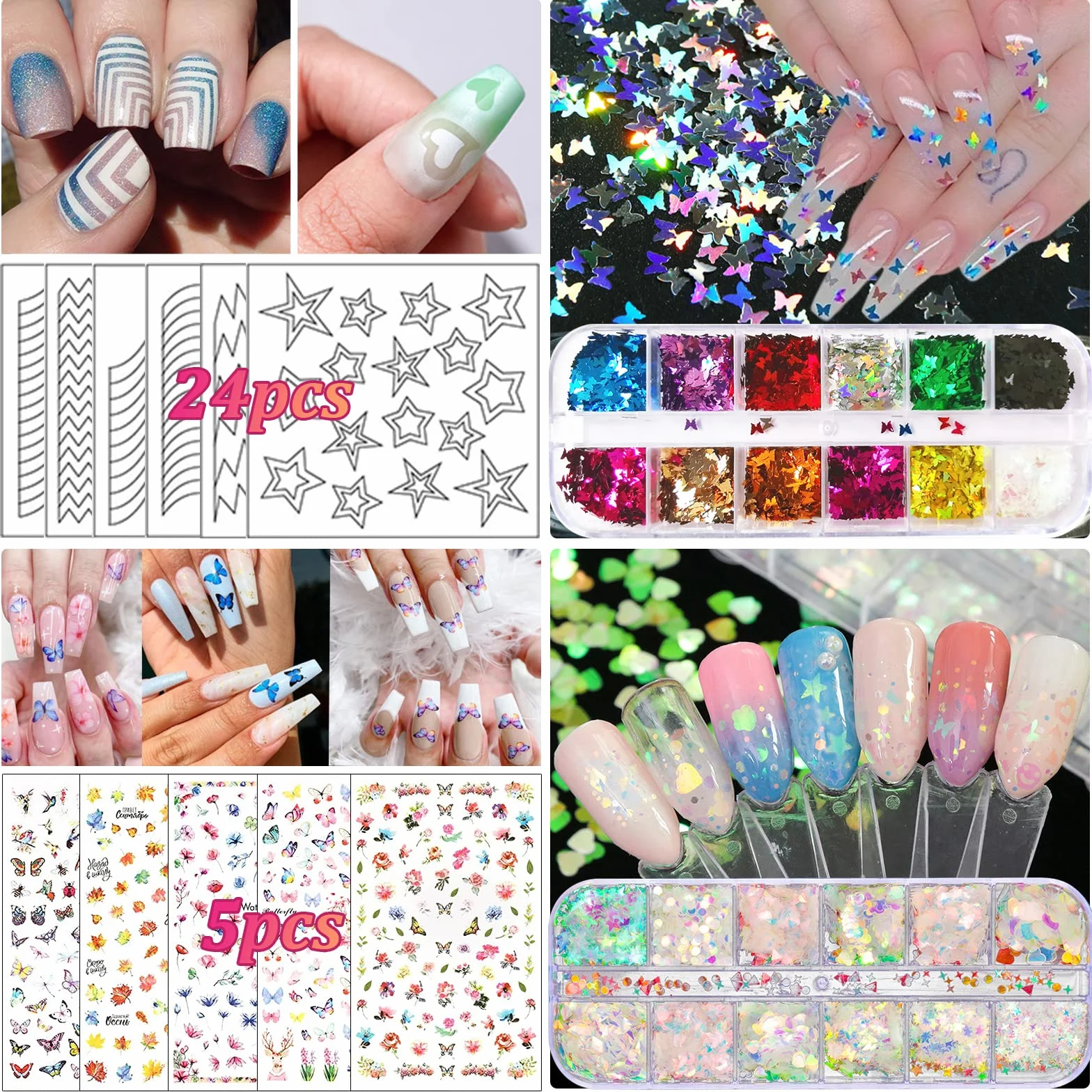 Kit per Nail Art,23 Pezz Nail Art Design Set Kit,Kit per Nail Art,5 Pcs Dotting Pen,30 Rotoli Nastro della Striatura,per lo Starter kit per Nail art da Donna