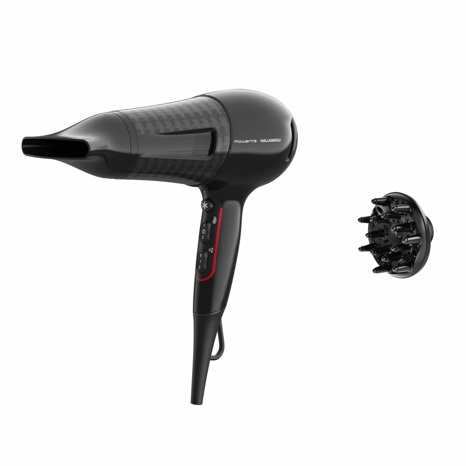 Rowenta x Karl Lagerfeld CV591L Powerline Asciugacapelli, 2300 W, Boost di Ioni, Impostazione Thermo Control per Proteggere i Capelli, 6 Impostazioni di Velocità/Temperatura