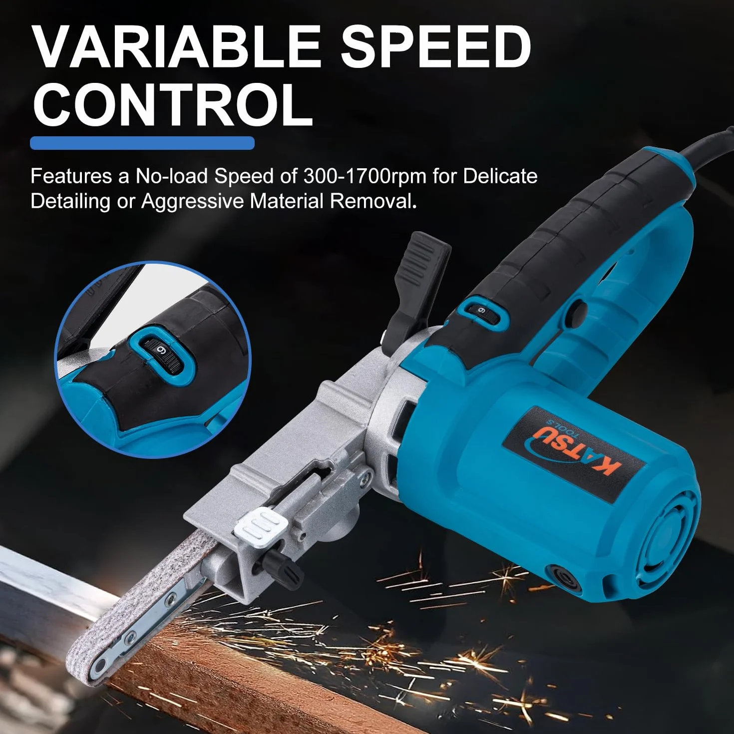 KATSU Tools Levigatrice a nastro elettrica 400 W, levigatura e lucidatura, include nastri abrasivi e sacchetto polvere