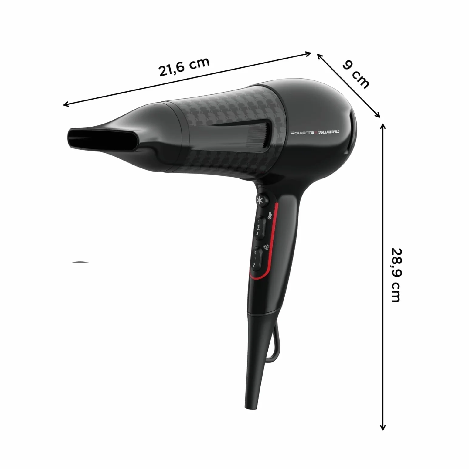 Rowenta x Karl Lagerfeld CV591L Powerline Asciugacapelli, 2300 W, Boost di Ioni, Impostazione Thermo Control per Proteggere i Capelli, 6 Impostazioni di Velocità/Temperatura