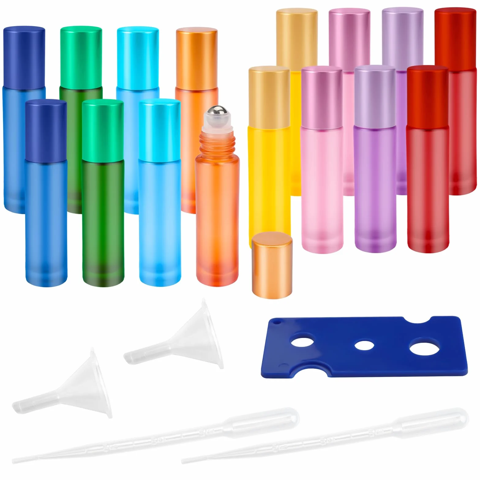 16 Pezzi Roll On Vuoto per Oli Essenziali con Sfera, 10ml Flaconi Roll-on in Vetro Satinato Colorato, Ricaricabili Roll on Bottiglie Bottiglia di Liquido Vuoto per Oli Essenziali, Fragranza (8 Colori)