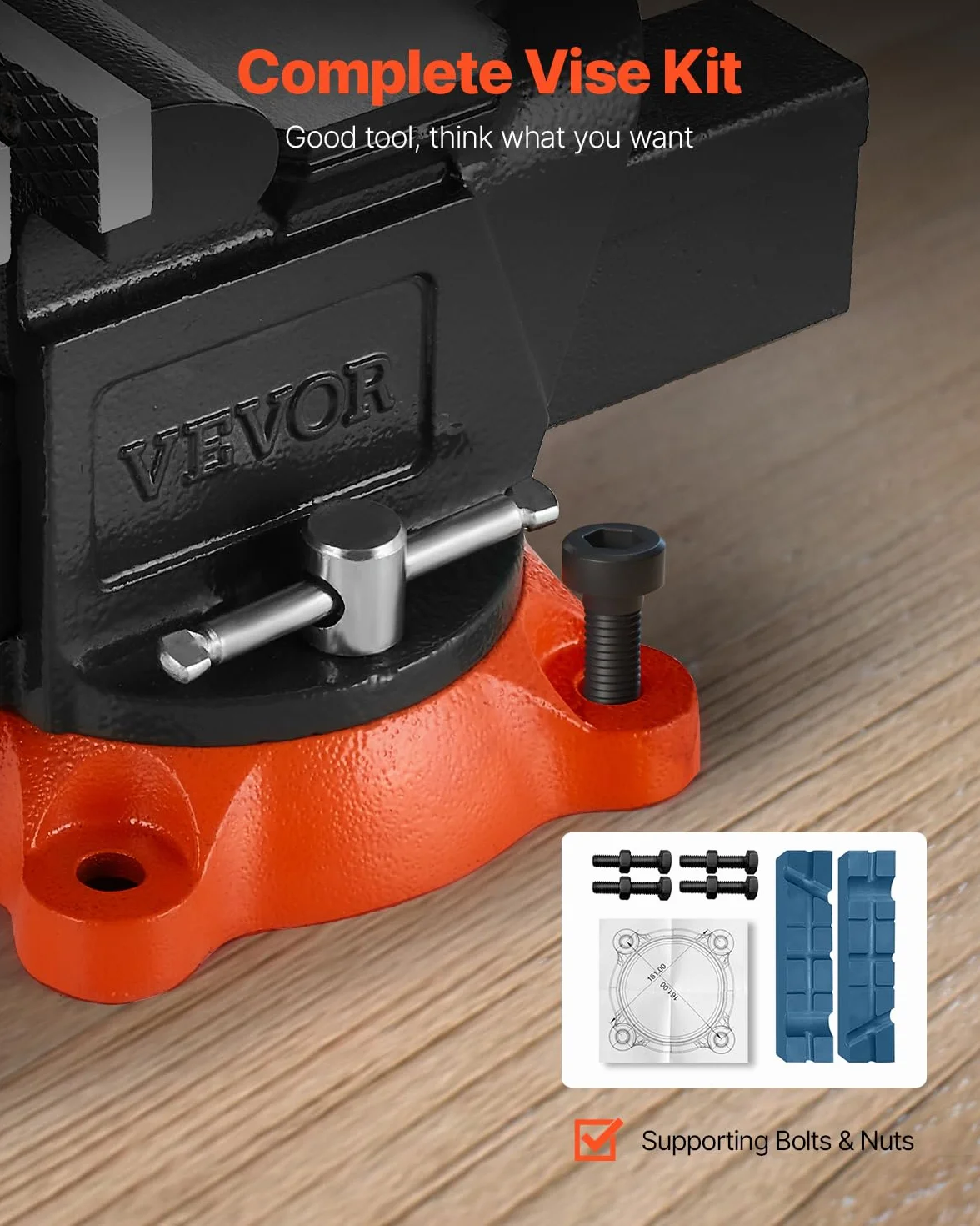 VEVOR Morsa Apertura Massima Ganascia 127 mm Base Bloccaggio Girevole 360° Ferro Nodulare per Carichi Pesanti