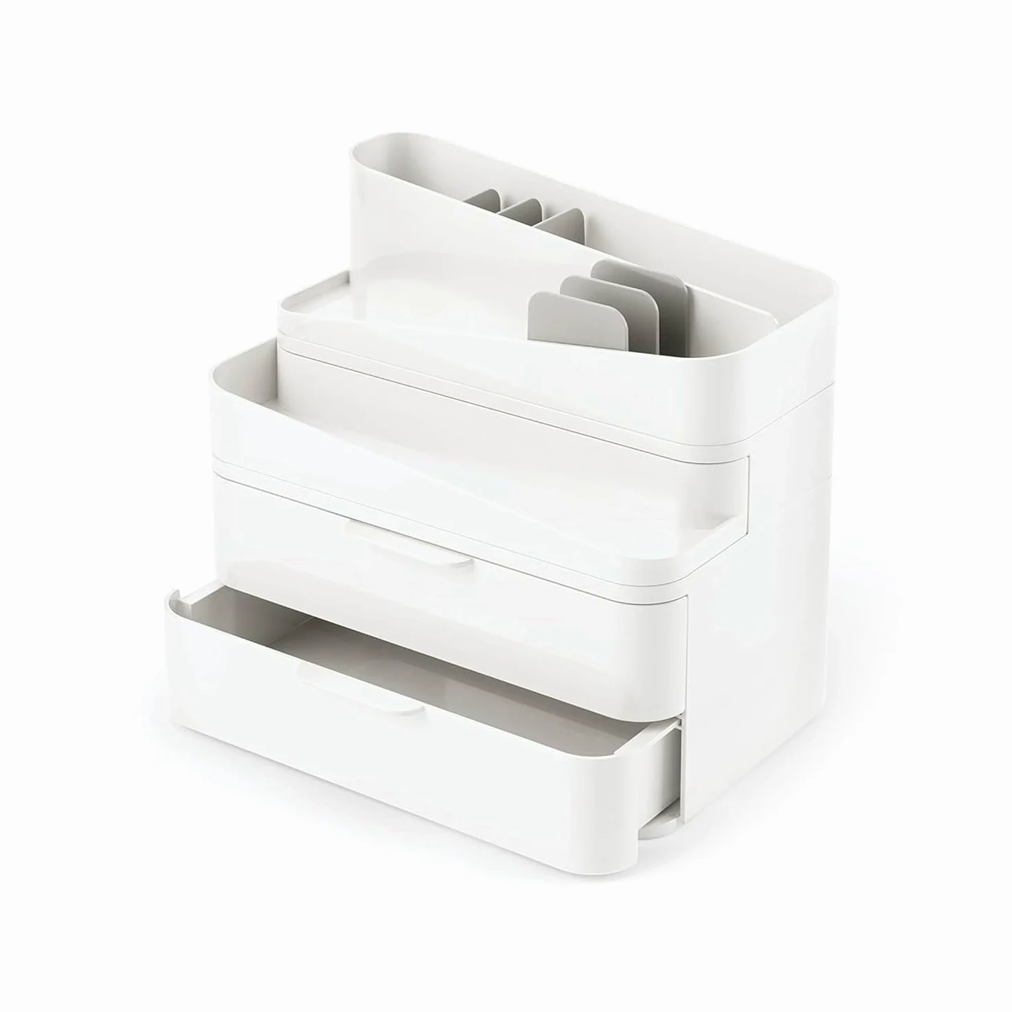 Wintem Organizzatore per Cosmetici in Plastica Bianco con 3 Cassetti Modulabili 27x25x18cm - Ideale per Ordinare e Organizzare Pennelli, Trucchi e Creme in Bagno o Camera - con Piedini Antiscivolo