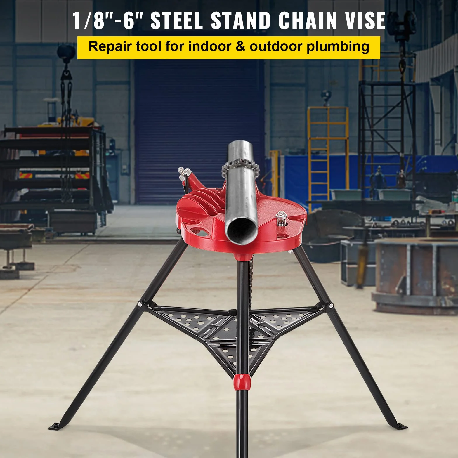 VEVOR 460-6 Morsa a catena per tubi con treppiede, capacità 1/8"-6", gambe in acciaio pieghevoli