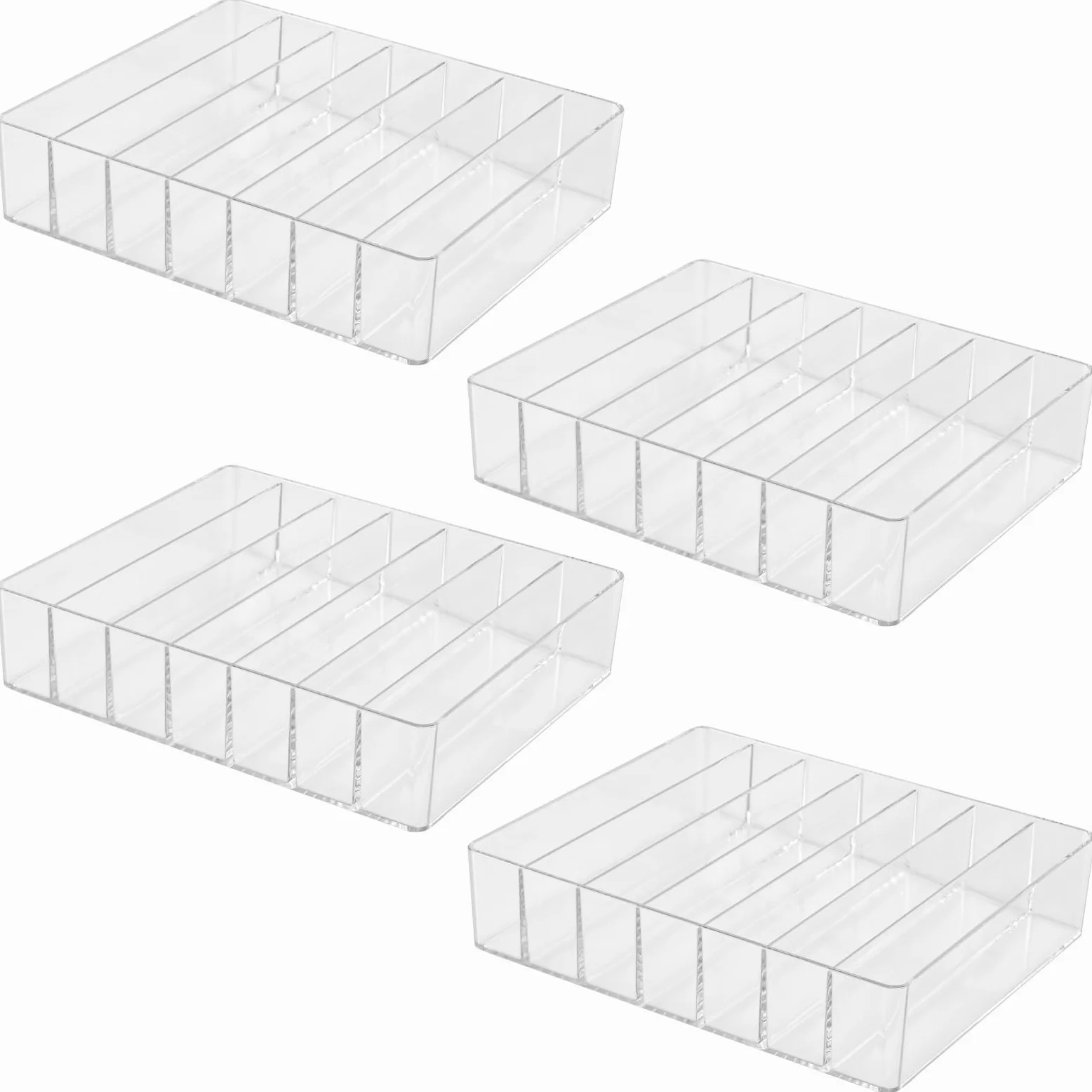 SINJEUN Confezione da 4 organizer per tavolozze in acrilico, 7 sezioni divise, organizer per ombretti, fard, rossetti, trucchi (trasparente, 19,1 x 16 x 4,6 cm)