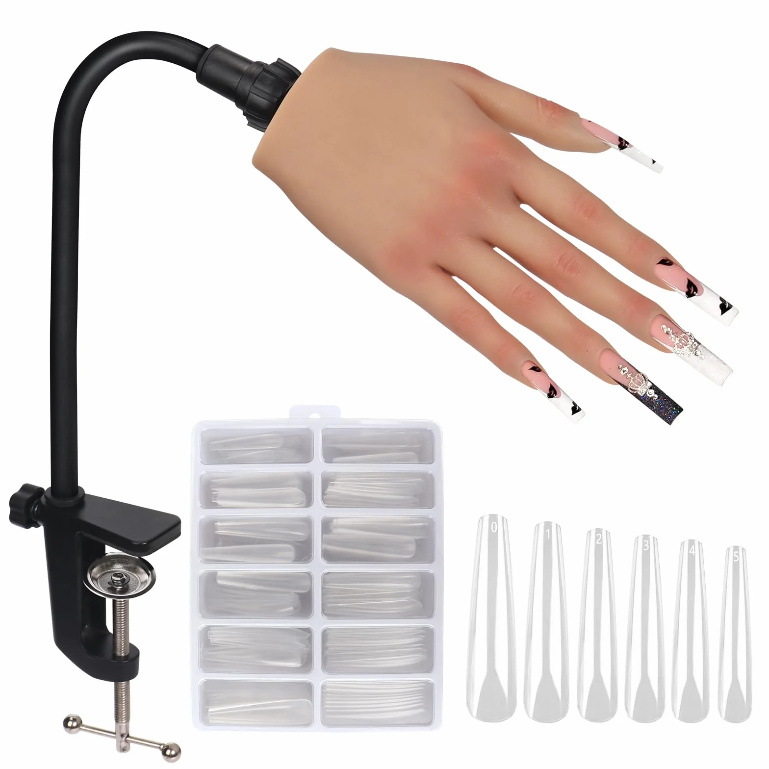 Mano Finta per Ricostruzione Unghie: Silicone Mano Pratica Unghie | Flessibile Mano Finta per Unghie con 240 Pezzi 3XL Punte per Unghie per Principianti Salone Casa, Naturale