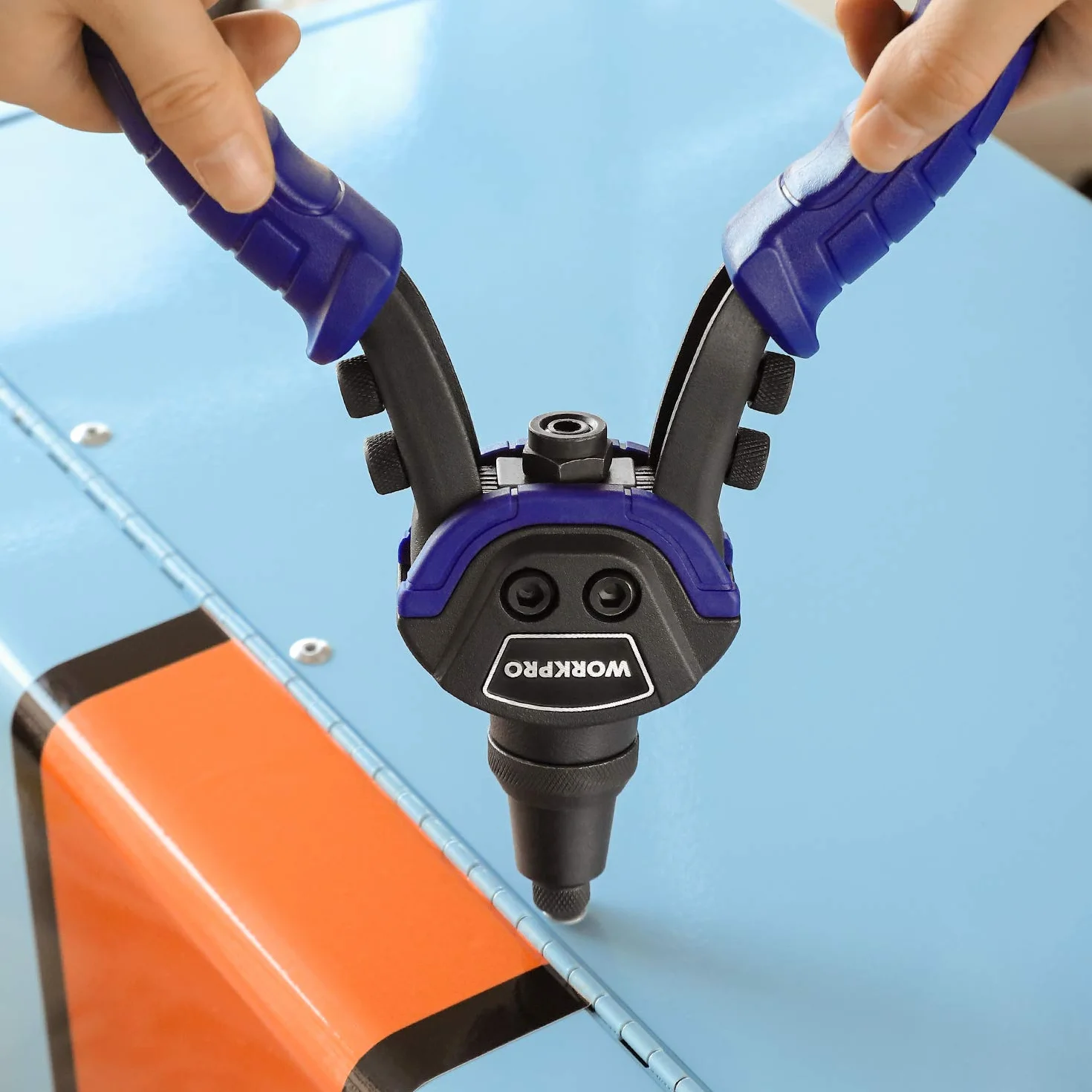 WORKPRO Rivettatrice Manuale con 5 Teste Intercambiabili, Pistola a Rivetti per Installazione Mobili