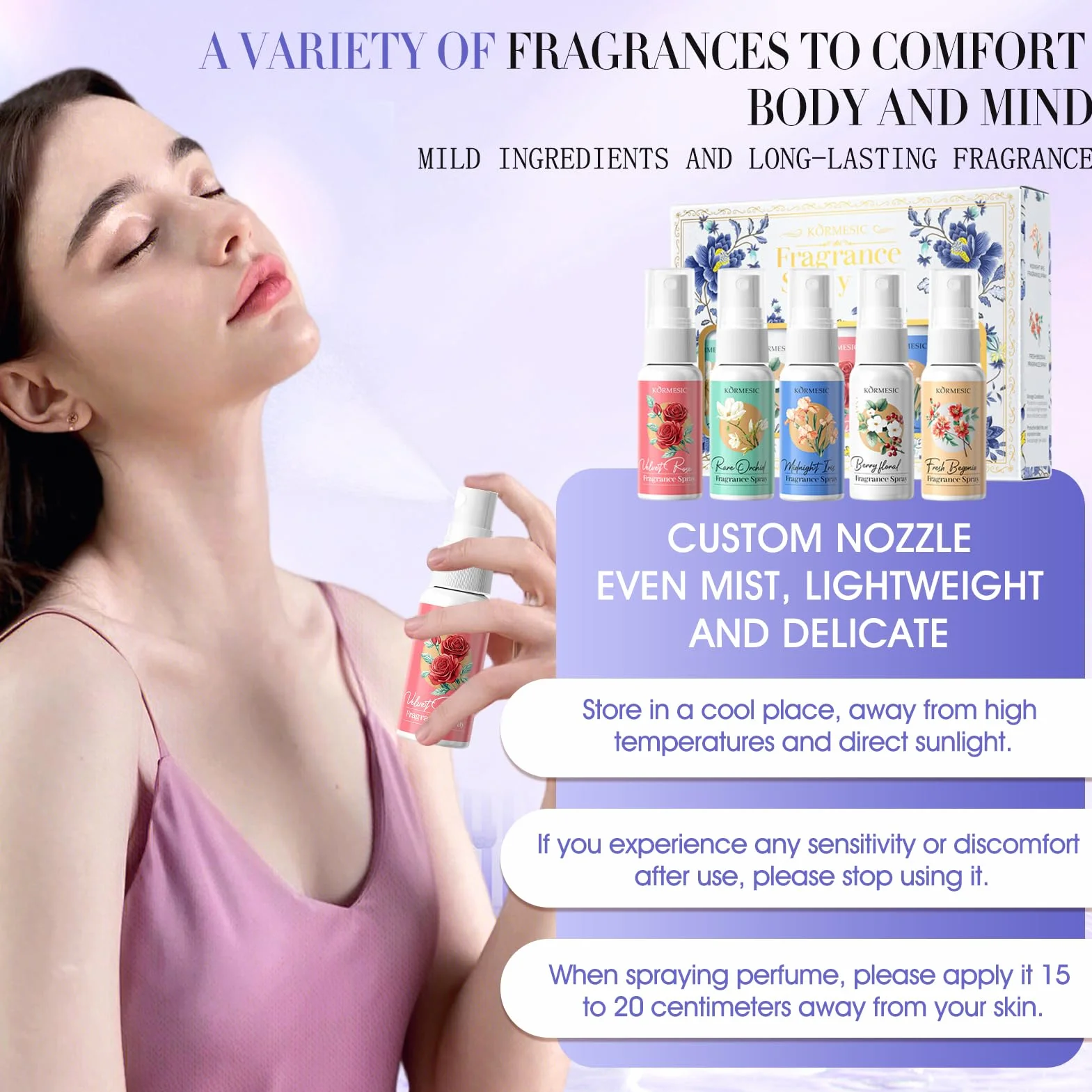Set Profumi Donna, Acqua Corpo Profumata Donna, Acqua Profumata Corpo, Mini Profumi con Rosa, Agrumi, Begonia, Lris, Orchidea, Fragranzaromantica di Lunga Durata,Formato da Viaggio, 5 * 35ml