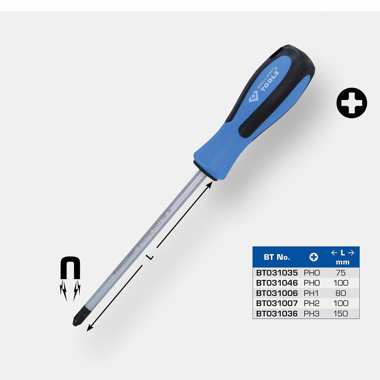 BRILLIANT TOOLS Giravite taglio a croce PH1 x 80 mm