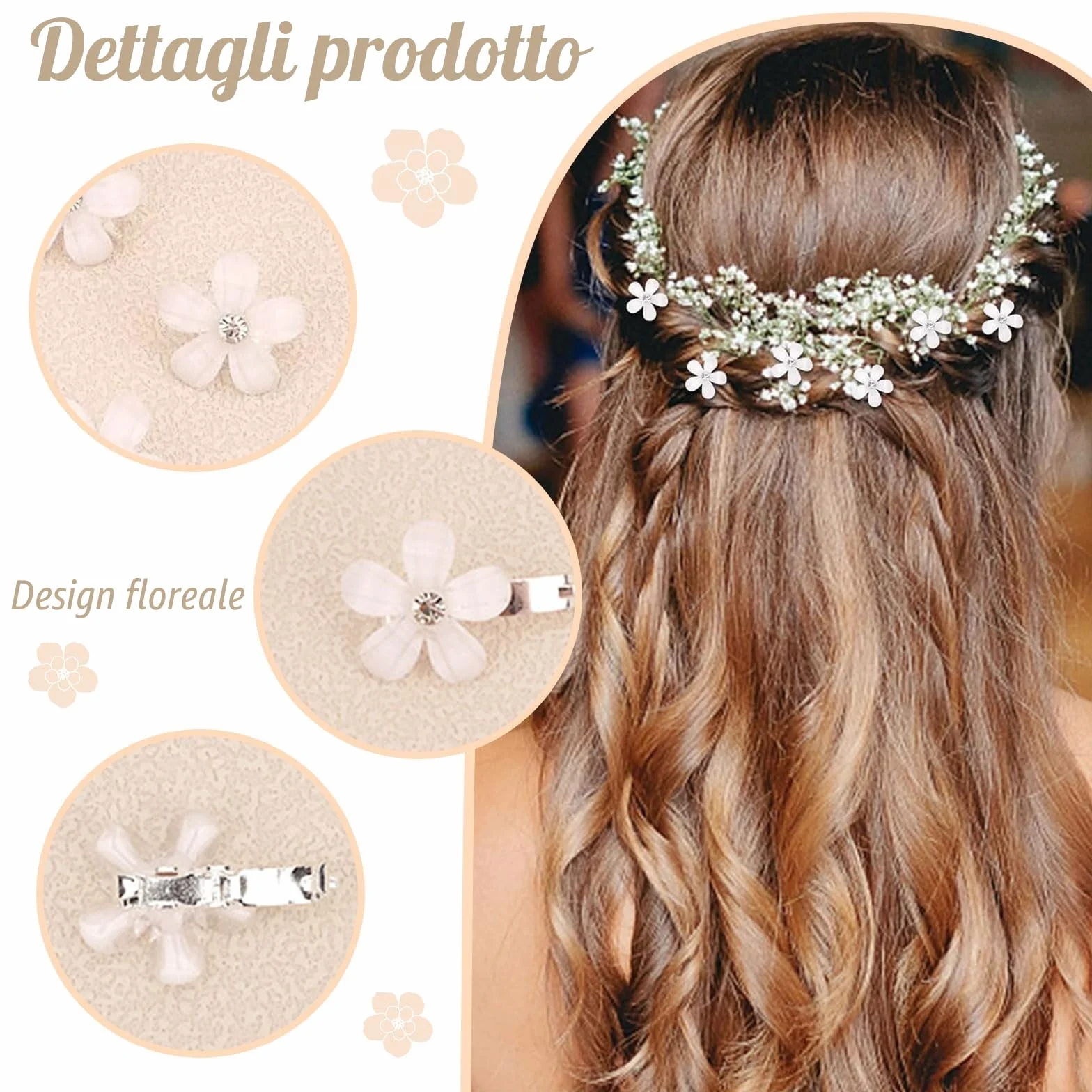 Mezrkuwr 10 Mini Fermagli per Capelli Bianchi con Strass - Graziosi Accessori Decorativi per Acconciature da Sposa - Forcine Floreali