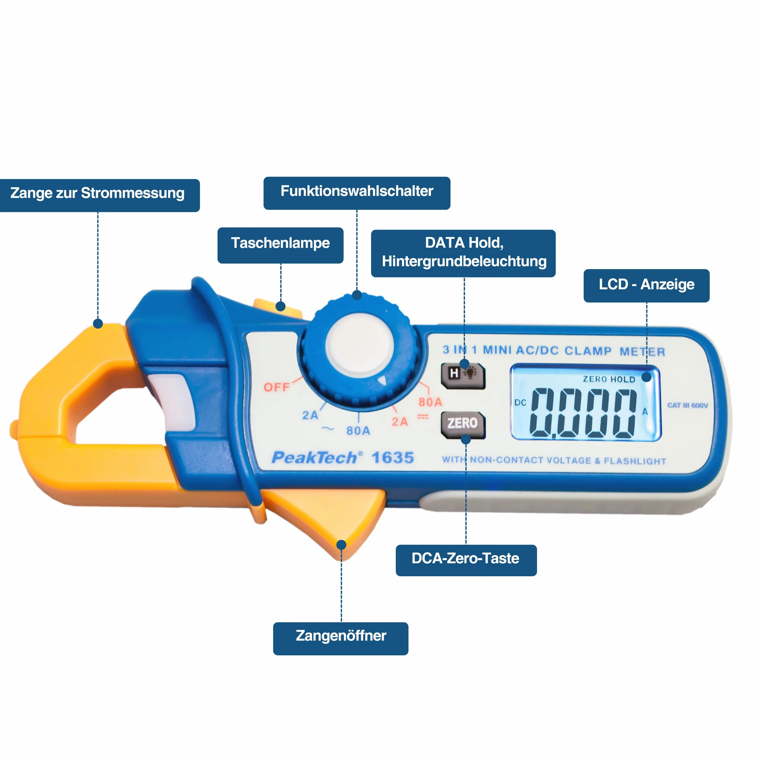PeakTech P 1635 Pinze per corrente rampicante Risoluzione 1 mA NCV
