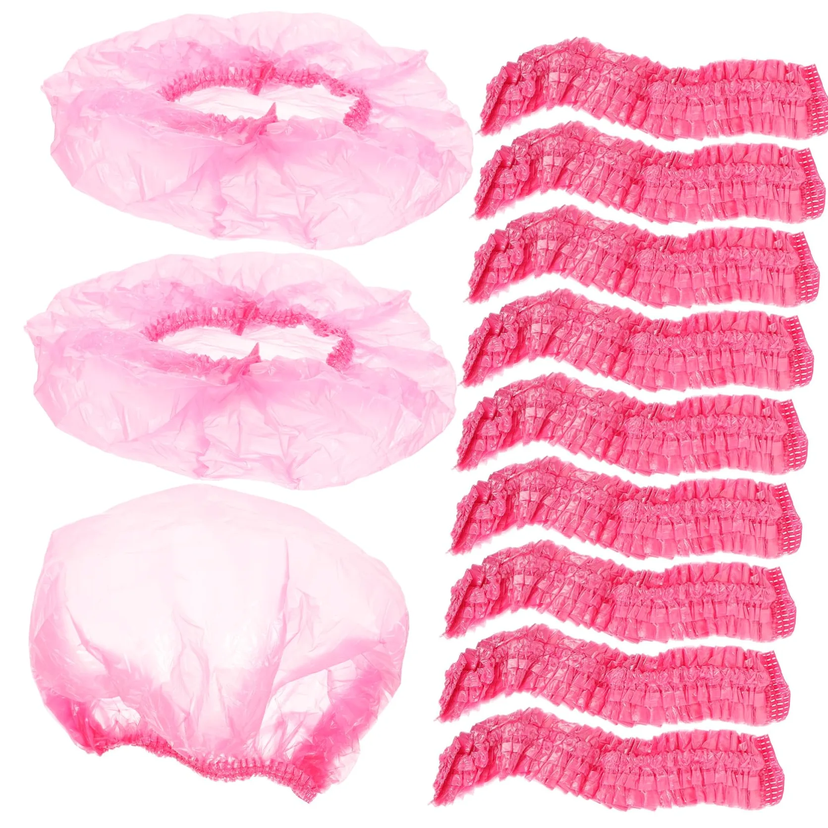 Cuffie da Doccia Donna 500 Pezzi Impermeabili in Plastica Rosa Fascia Elastica per Chioma, Grandi e Resistenti per Casa e Viaggio