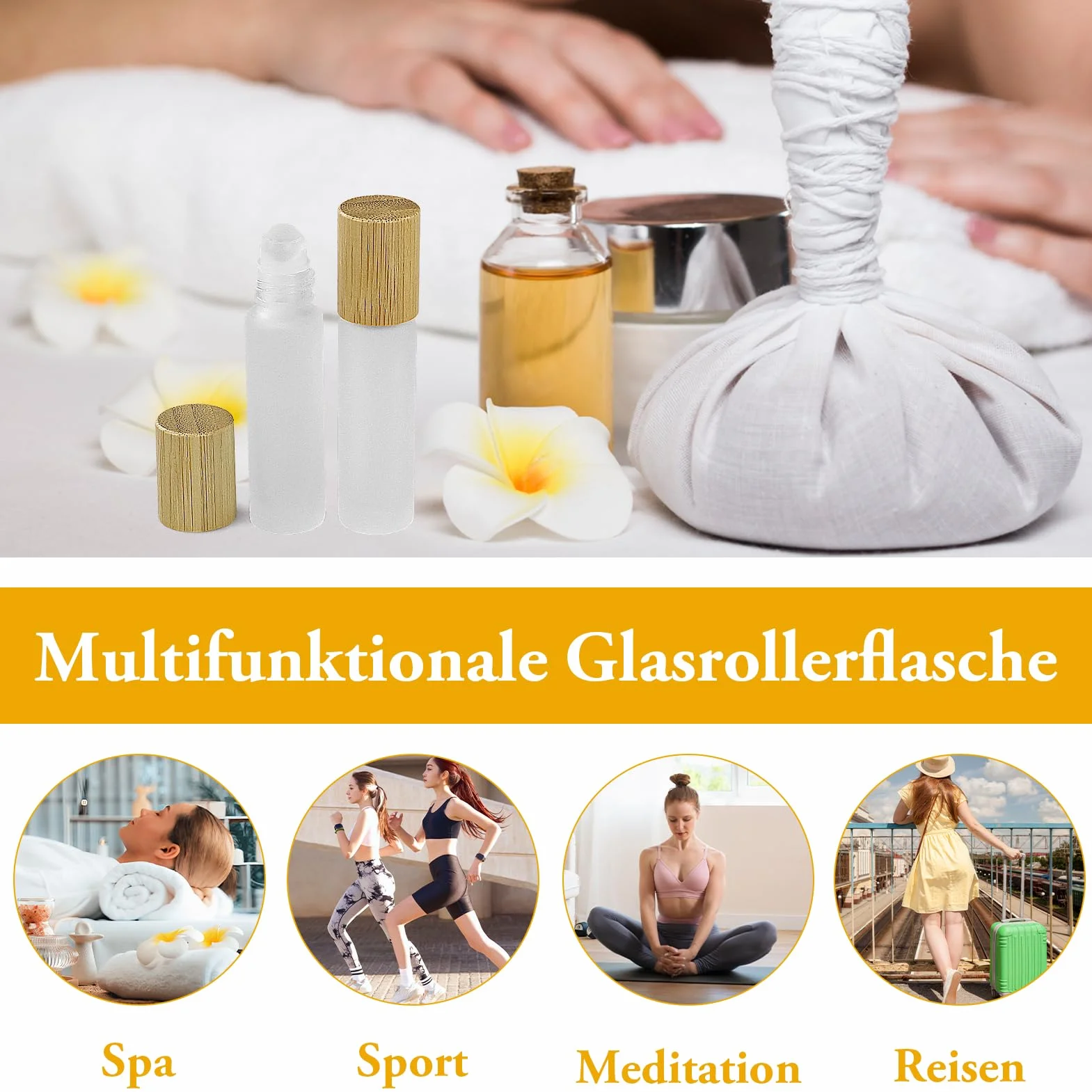 25 Pezzi Roll On Vuoto per Oli Essenziali,Roll On Vuoto 10 ml, in vetro trasparente, con rullo in acciaio inox e coperchio in bambù, per olio essenziale, spa, massaggio