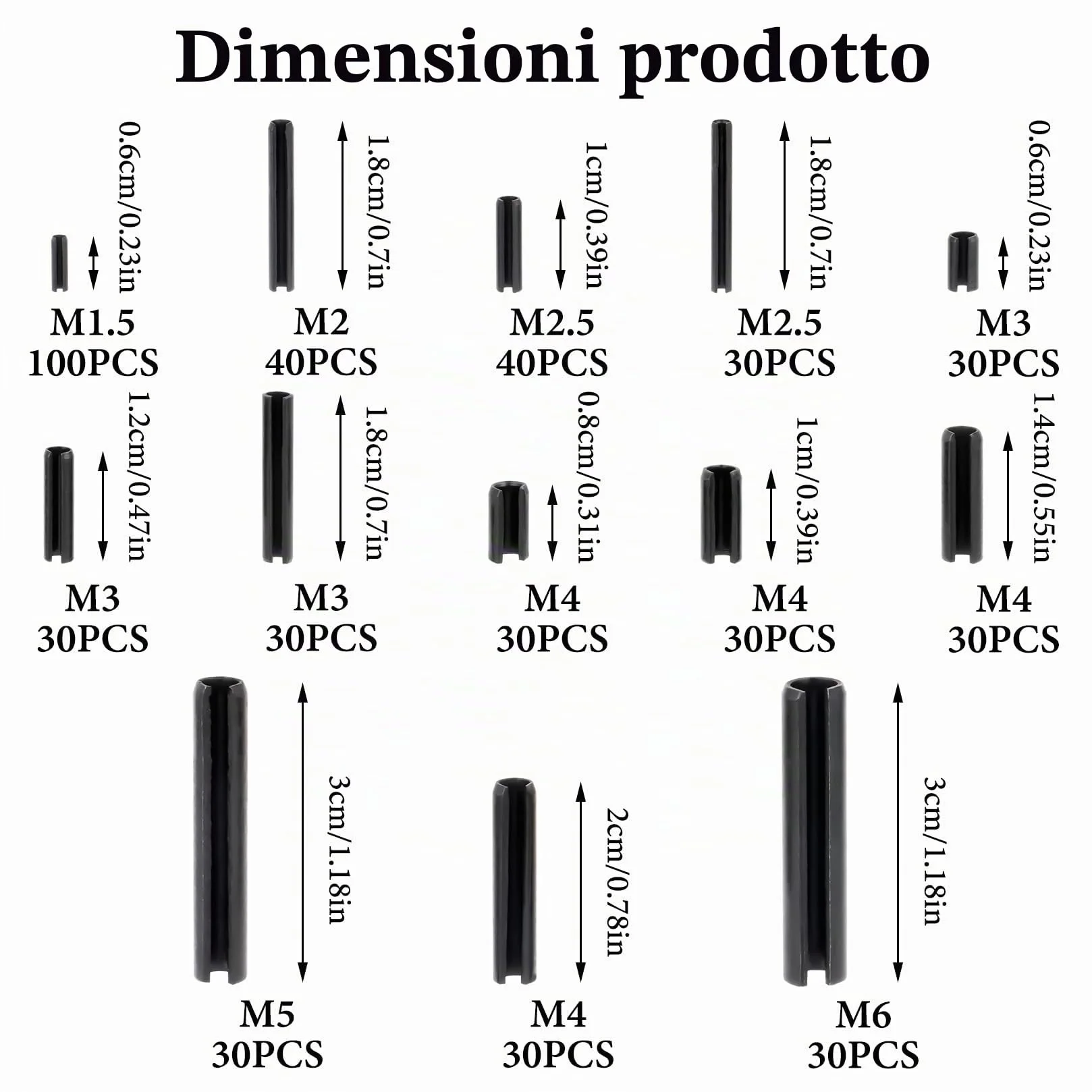 Spine Elastiche Perno di Tensione a Molla Diviso con Intaglio Perni a Rullo di Bloccaggio Split Scanalati Goupille di Sicurezza M1.5-M6 480 Pz