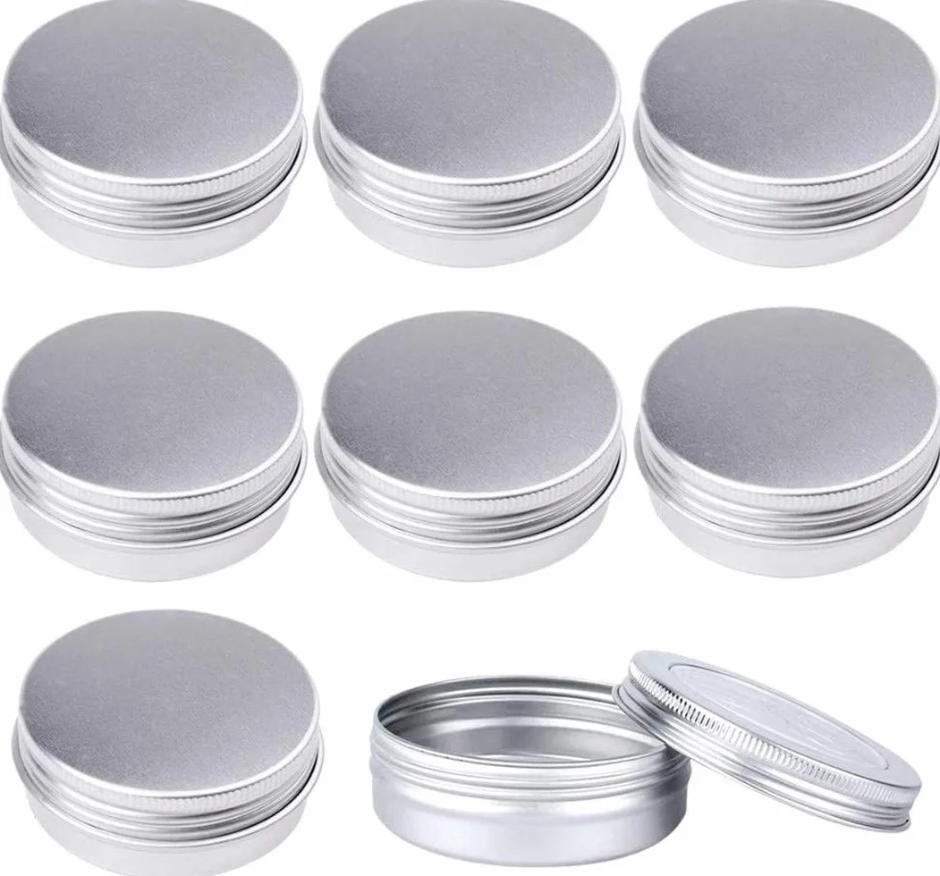 ProLeo Barattoli vuoti in alluminio da 24 pezzi, 60 ml, con coperchio a vite per balsamo per labbra, lozione, crema, maschere, mini candele, cosmetici argento, bianco, 60ml
