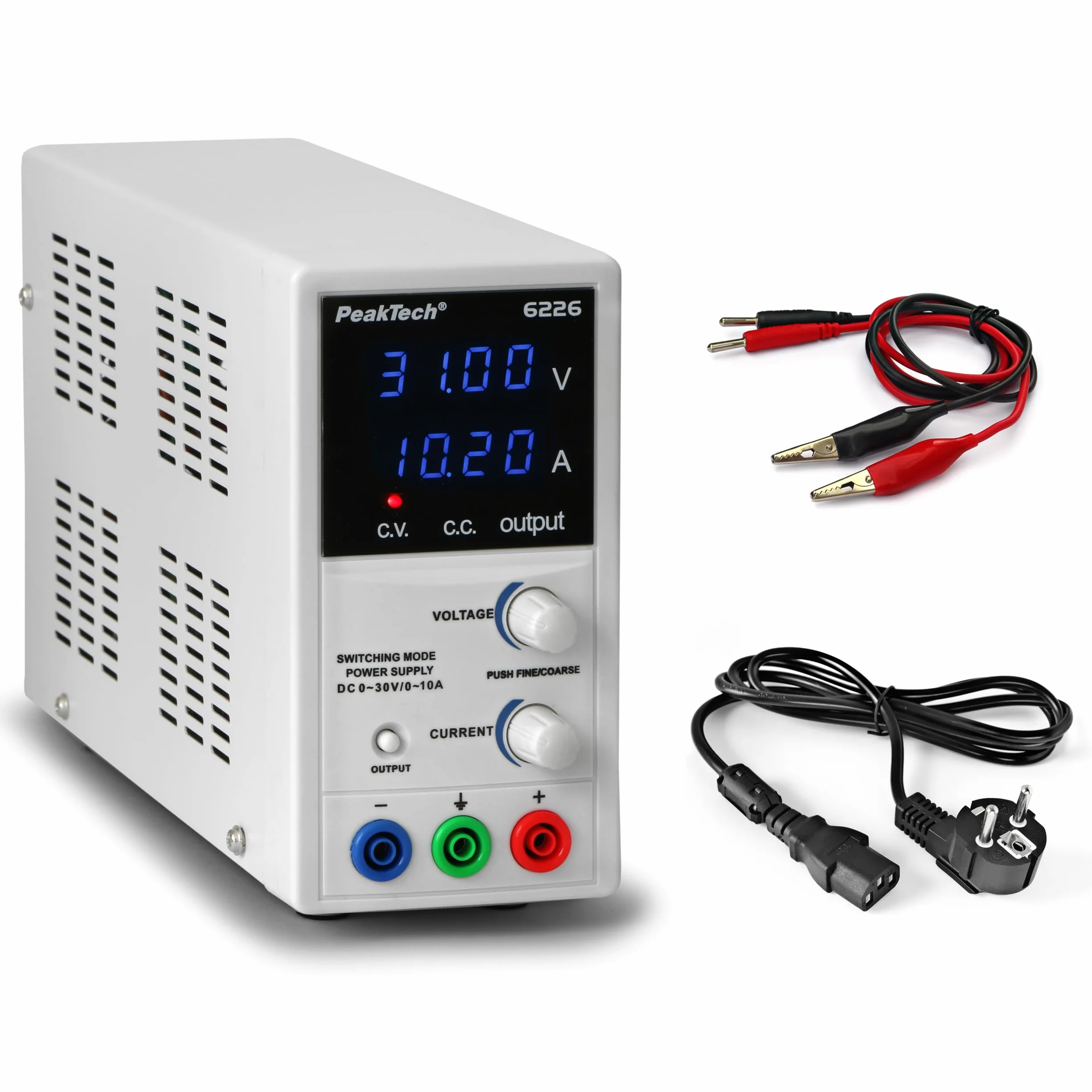 Peaktech P 6226 Alimentatore da Laboratorio DC 0-30V 0-10A Display LED Blu Regolabile