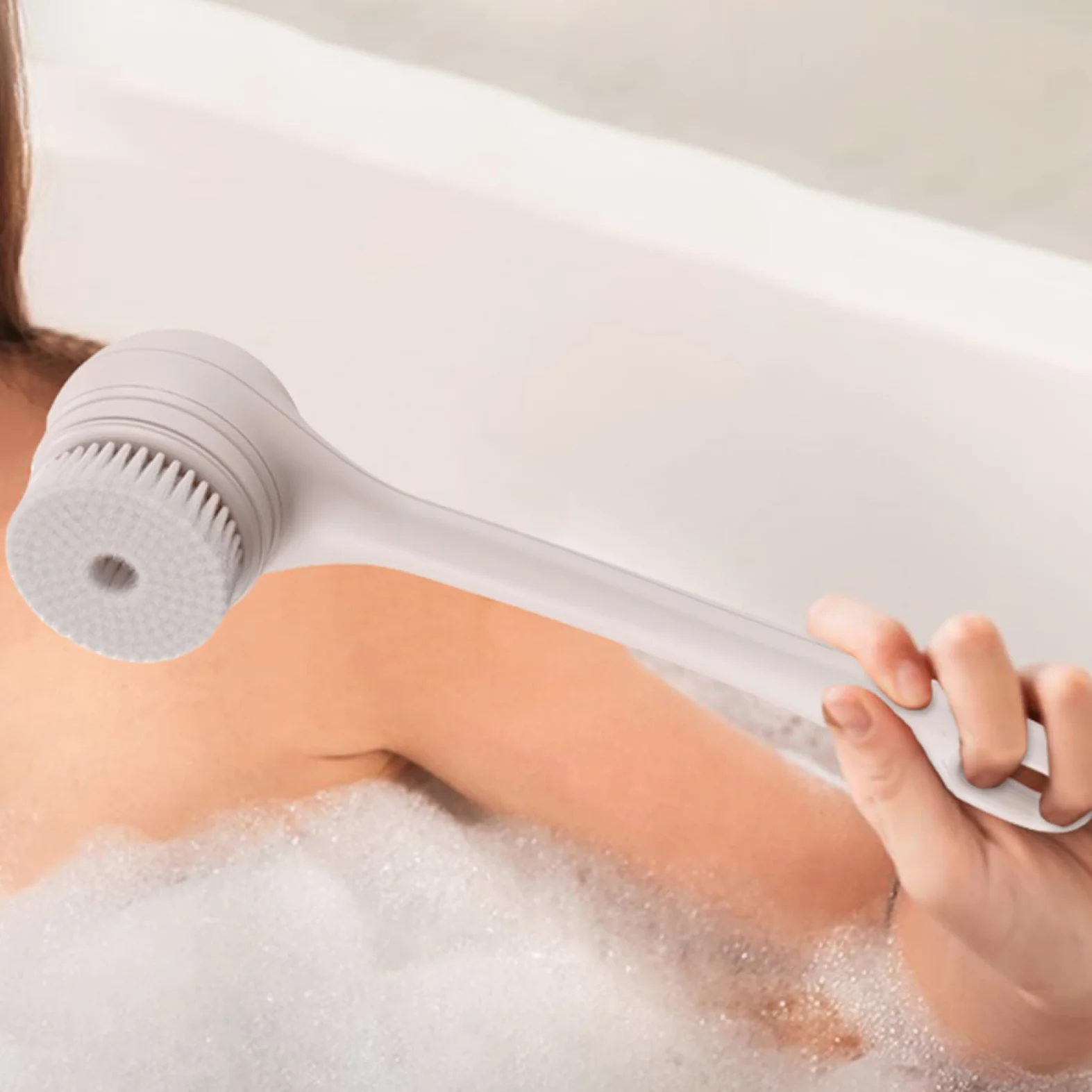 Scrubber per la schiena per doccia, spazzola da bagno con doppio manico | Spazzole per il bagno e il corpo impermeabili, Spazzola elettrica Spazzola per la schiena a batteria grande 5 testine per mas