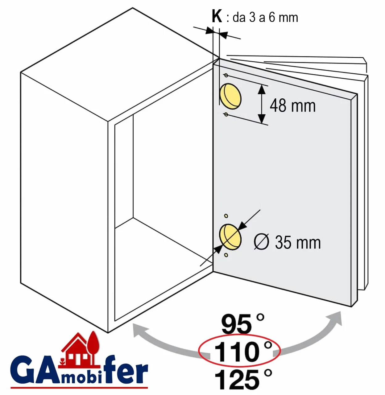 Cerniera SALICE Universale Apertura 110° Applicazione Standard Chiusura Tradizionale a SCATTO COLLO BASSO 0 pz 2