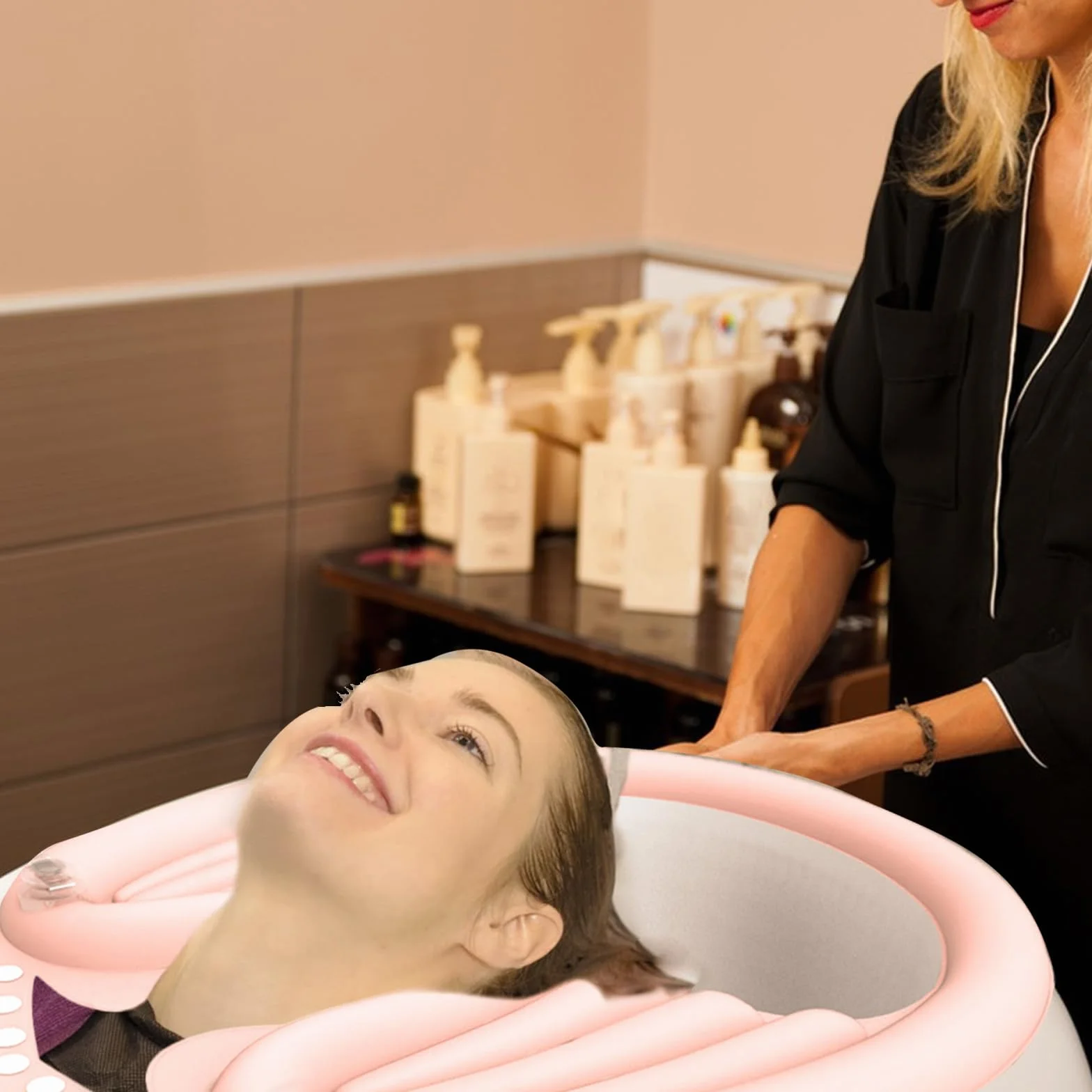 Bacino gonfiabile per il lavaggio dei capelli, in PVC, pieghevole, per anziani e disabili, donne incinte, bambini, anziani (rosa)