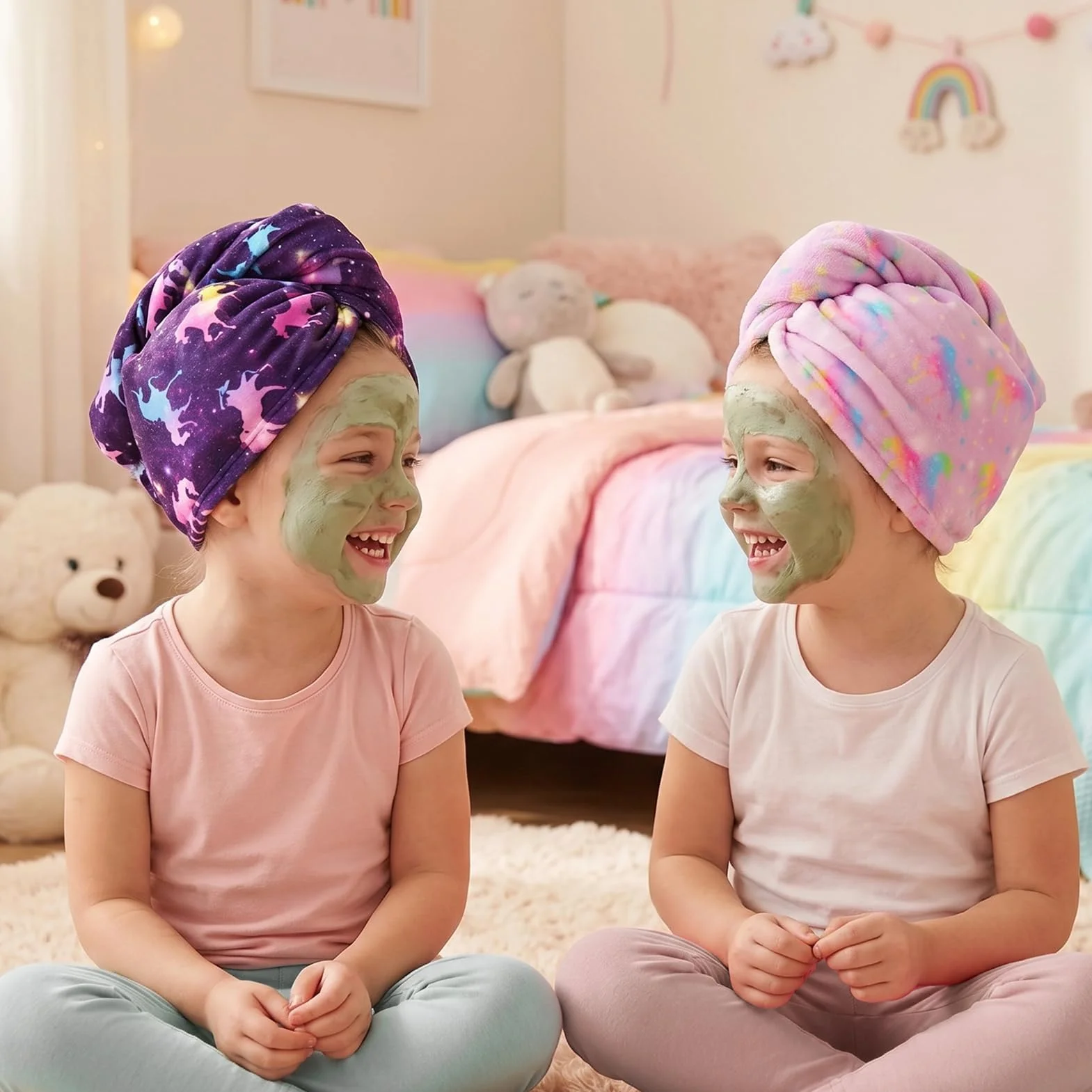 Basumee 2 Pezzi Asciugamani per Capelli a Turbante Asciugamano in Microfibra ad Asciugatura Rapida Super Assorbente con Design a Bottoni