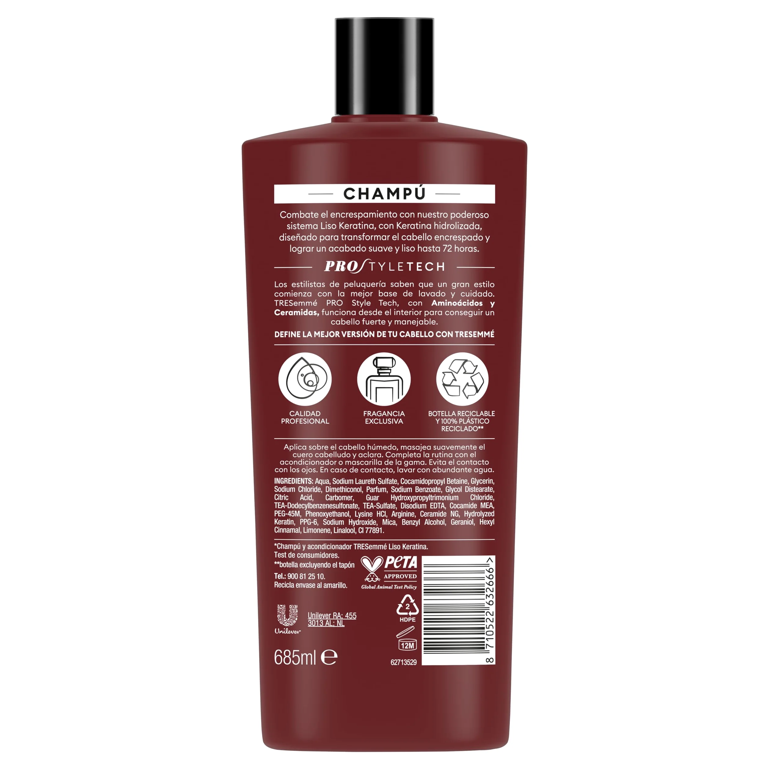 TRESemmé Shampoo Liso Keratina per capelli crespi o danneggiati con olio di Marula e Keratina, confezione da 6 x 685