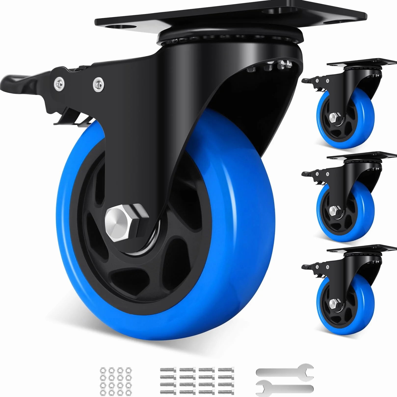 Set di 4 Ruote per Mobili Pesanti 100mm 800KG Poliuretano Doppio Freno Girevoli