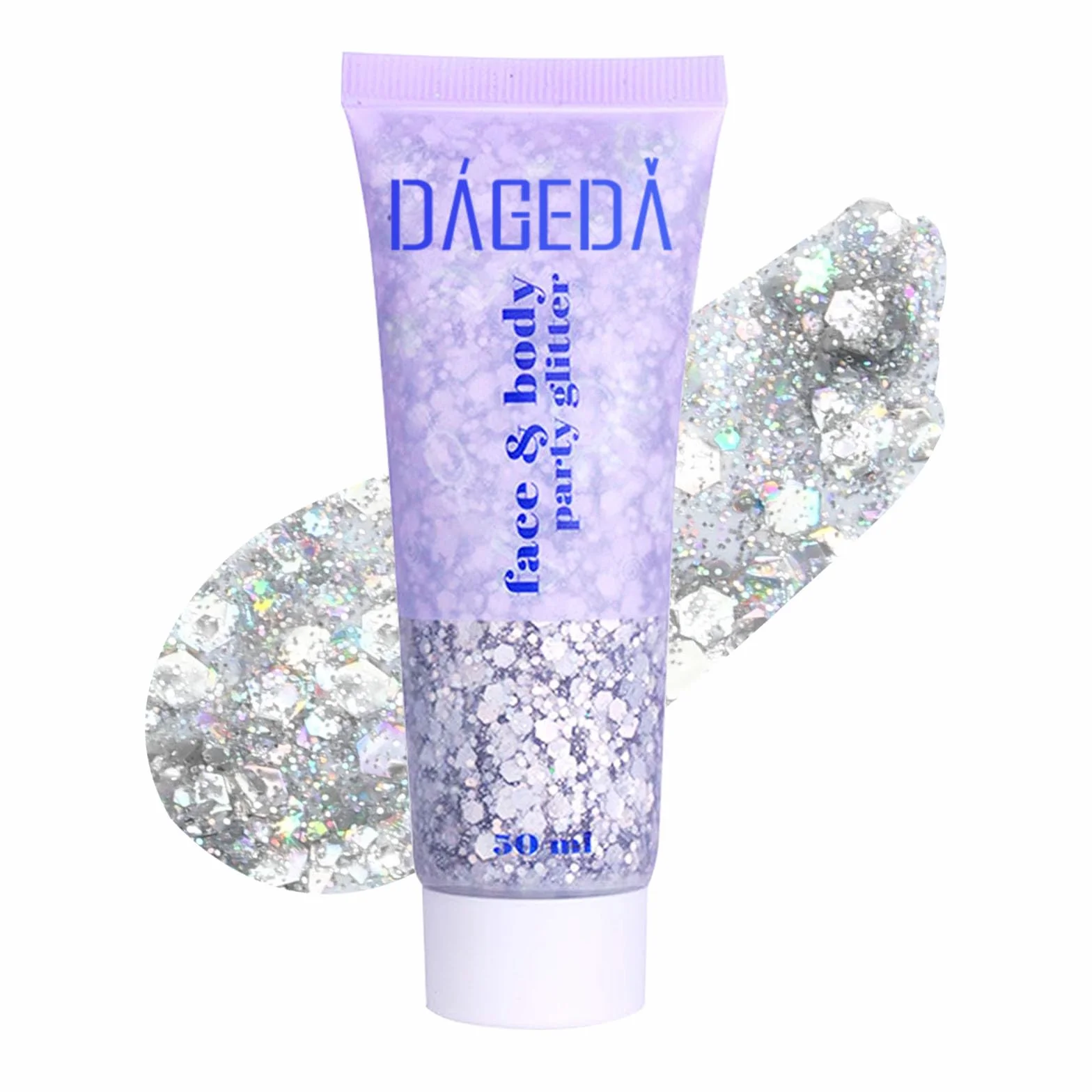 Prreal Body Glitter Gel 50ml, Face Glitters Body Gel Sequins Shimmer Liquid Eyeshadow, Chunky Glitter for Face Hair Nails, Holographic Cosmetic Laser Powder Festival Glitter Makeup(05 Silver)