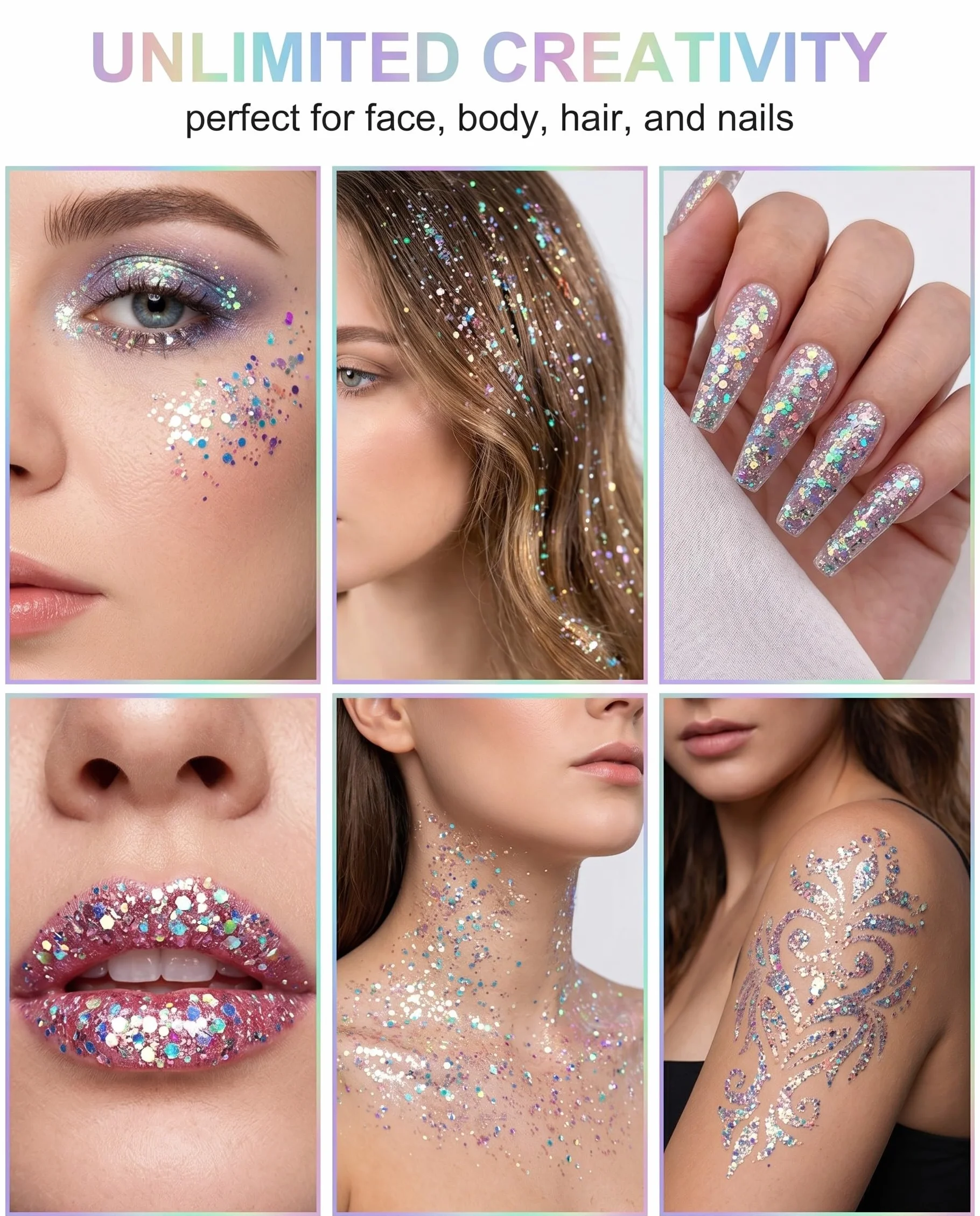 Brillantini Paillettes Glitter 12 Colori con 2 Pennelli - Set per Trucco Viso, Corpo, Capelli. Ideale per Festival, Carnevale, Feste & DIY Creativo.