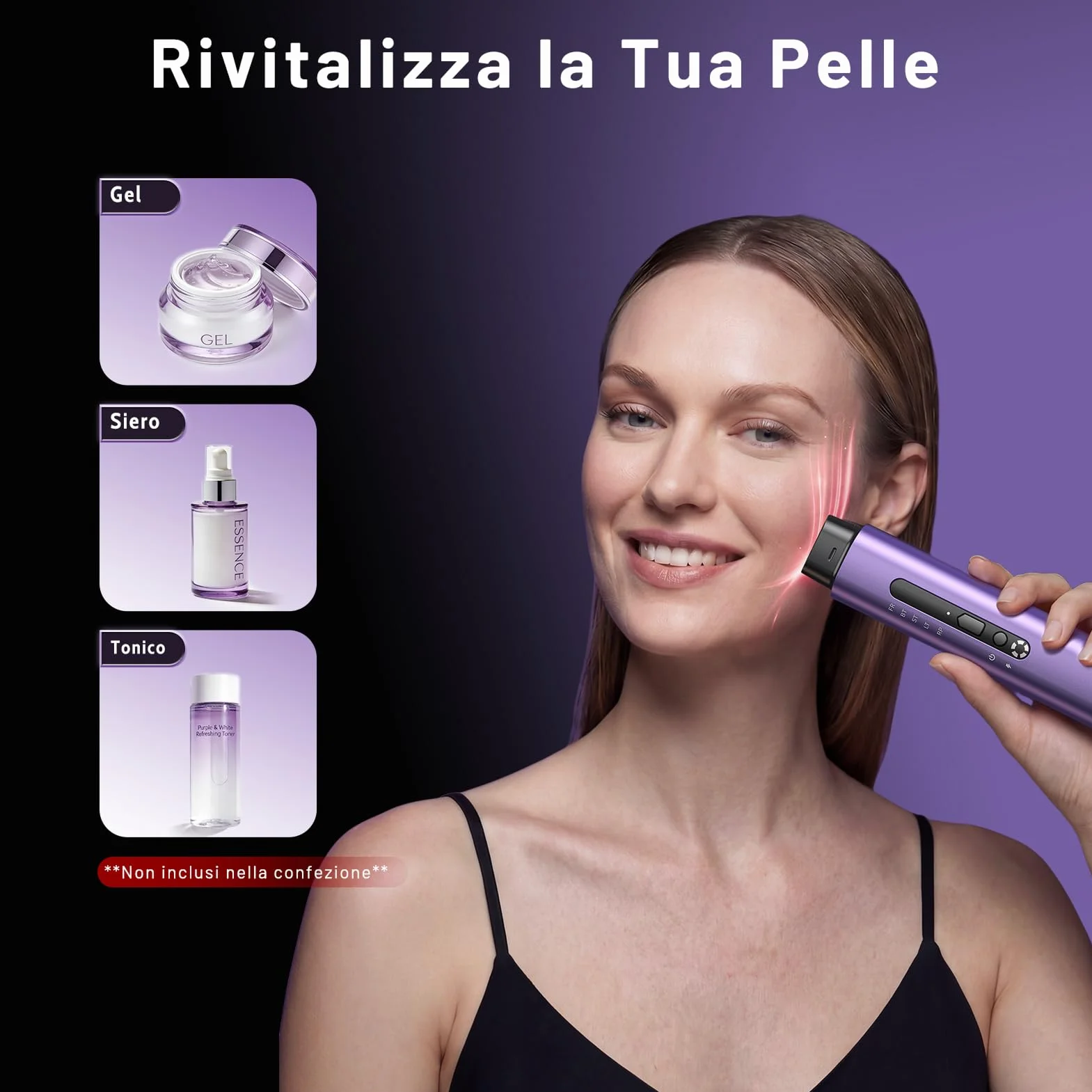 Radiofrequenza Viso Professionale, Microcorrente Massaggiatore Viso, Dispositivo Elettrico di Bellezza Antirughe, Antietà, Anti-Acne, Lifting e Rassodante per Viso e Collo (Viola)