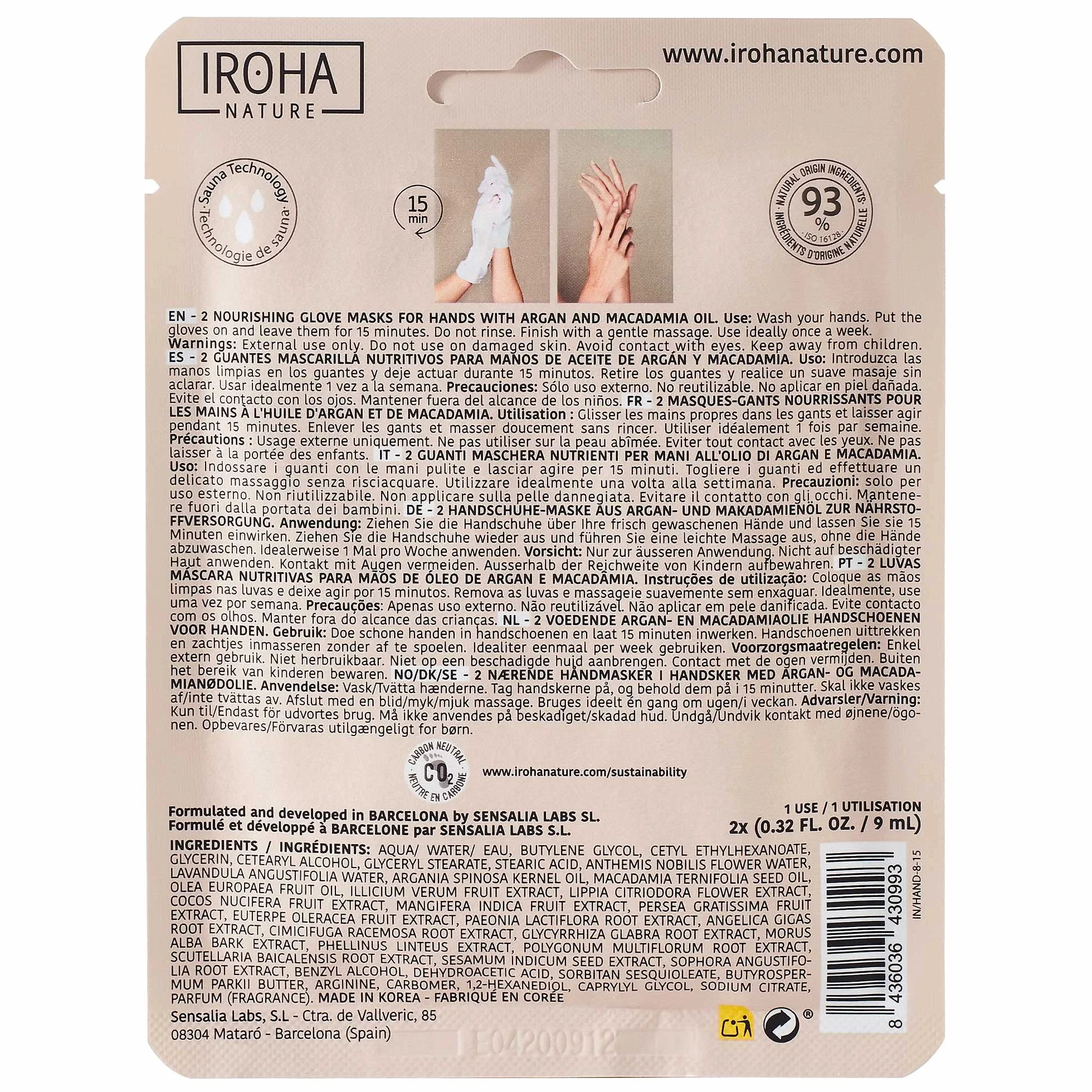 Iroha Nature - Guanti Maschera Nutrienti | Olio di Argan e Macadamia | Nutrizione Intensa per Mani Secche | 93% Ingredienti Naturali | Vegano